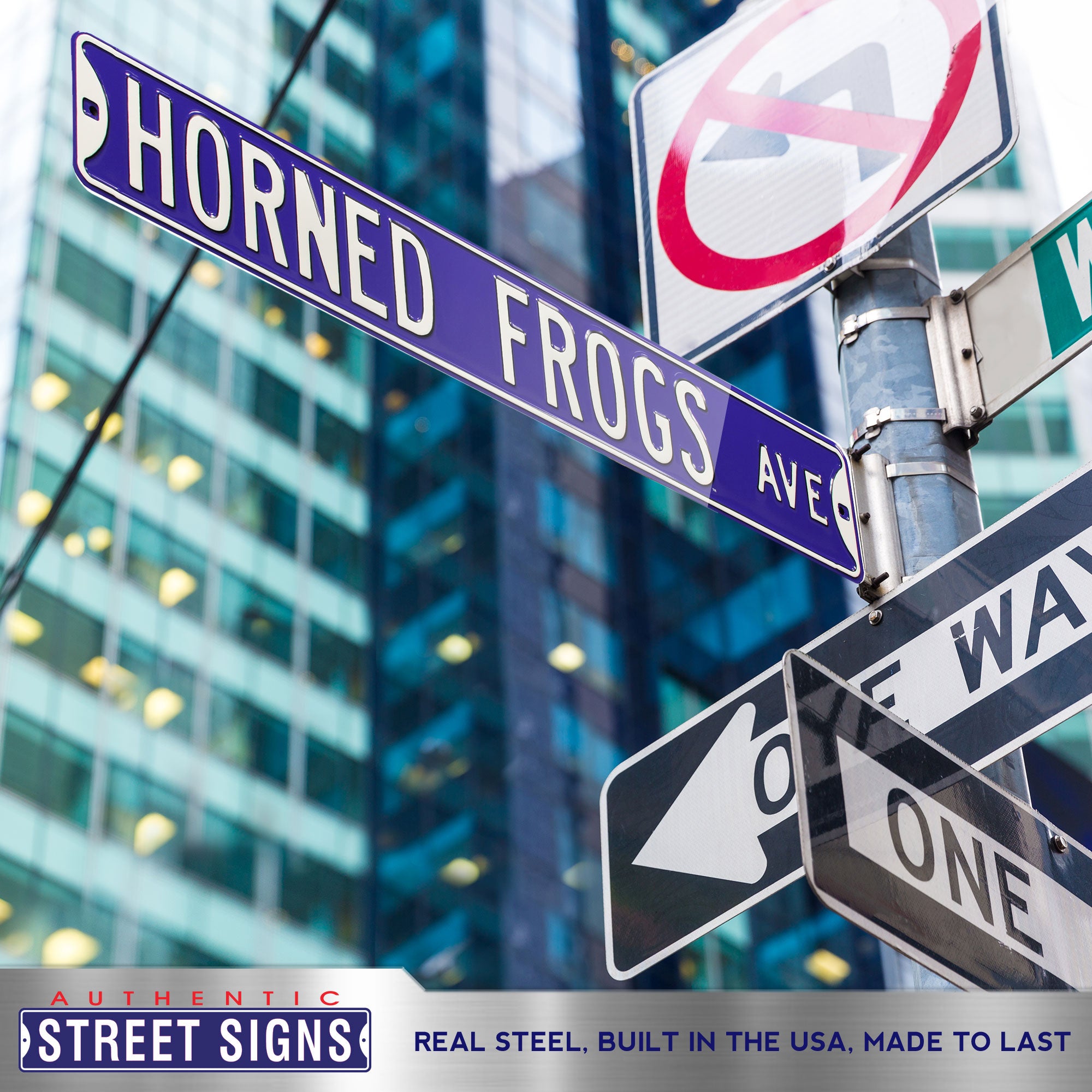 TCU Horned Frogs - HORNED FROGS AVE - Embossed Steel Street Sign