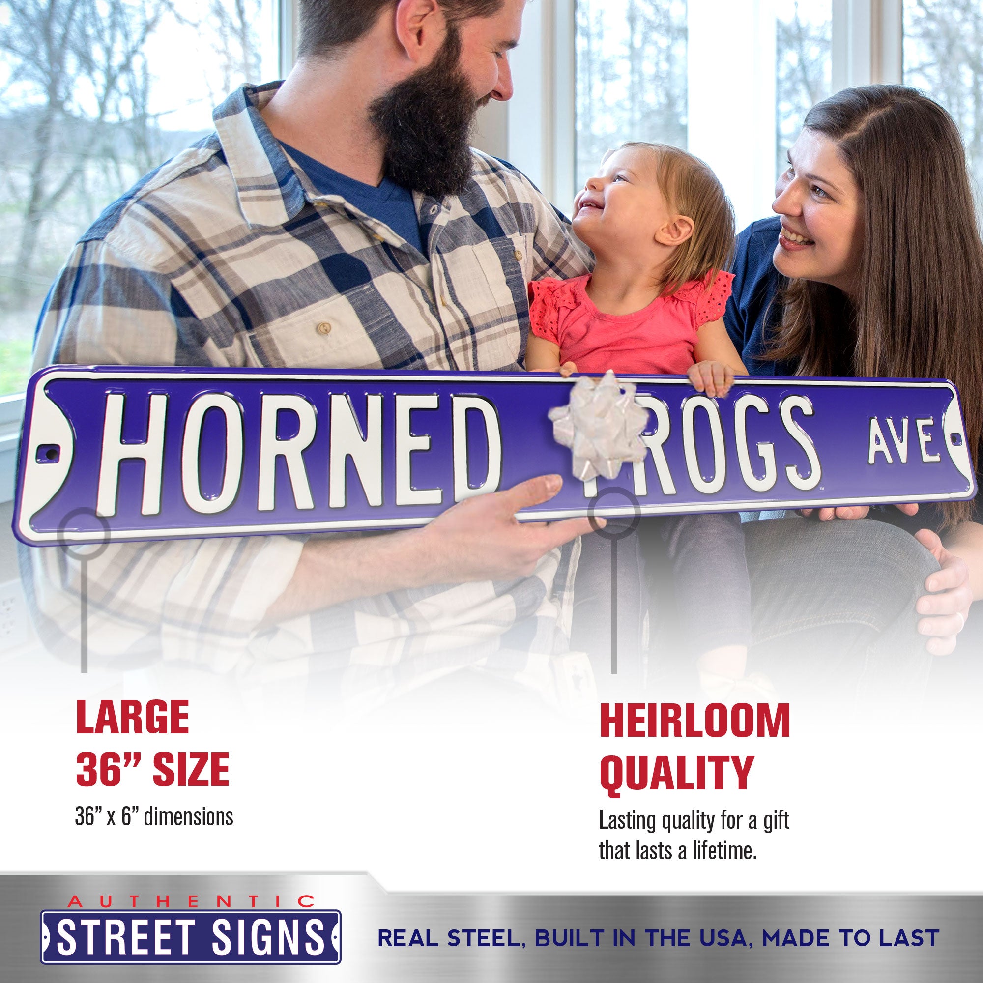 TCU Horned Frogs - HORNED FROGS AVE - Embossed Steel Street Sign