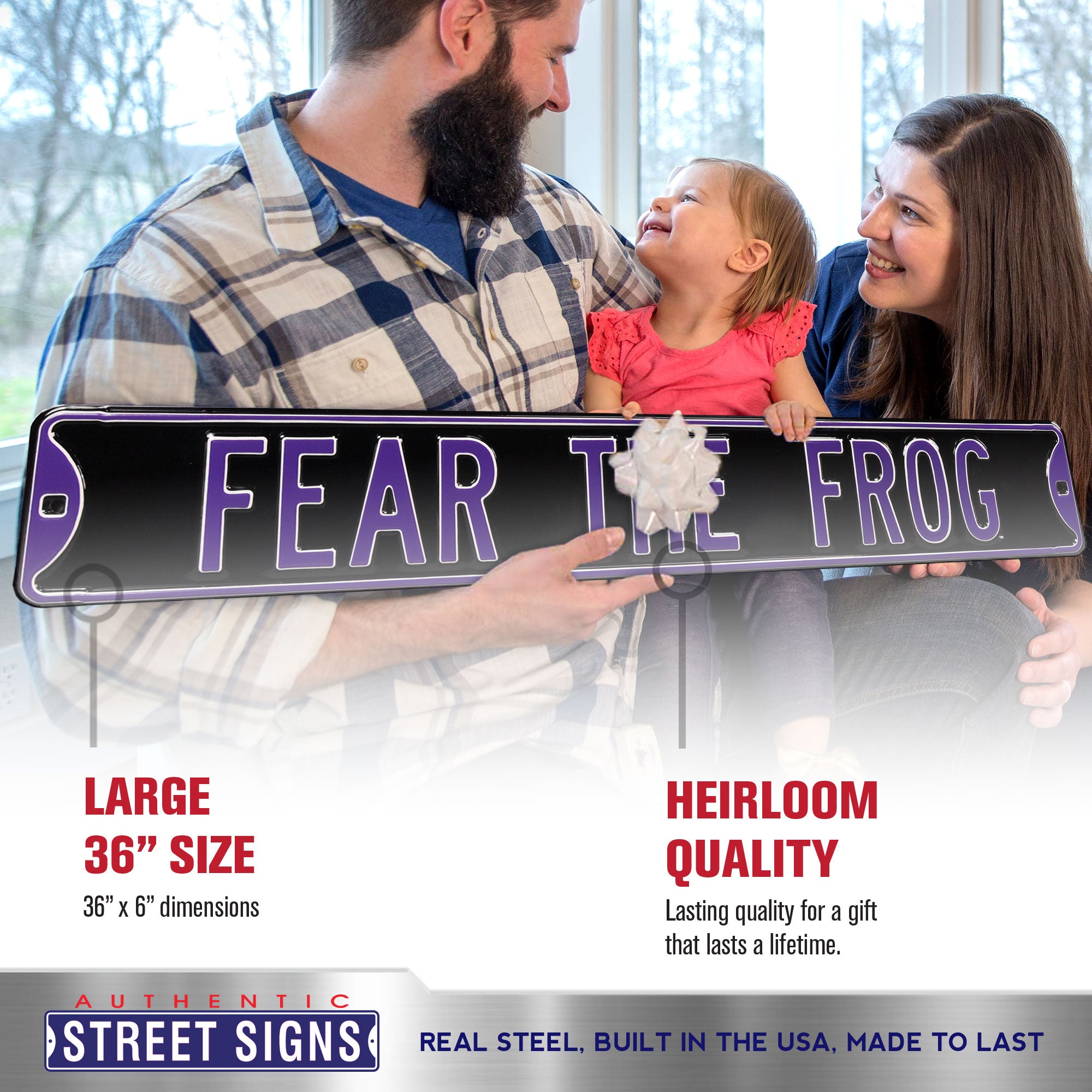 TCU Horned Frogs - FEAR THE FROG - Embossed Steel Street Sign