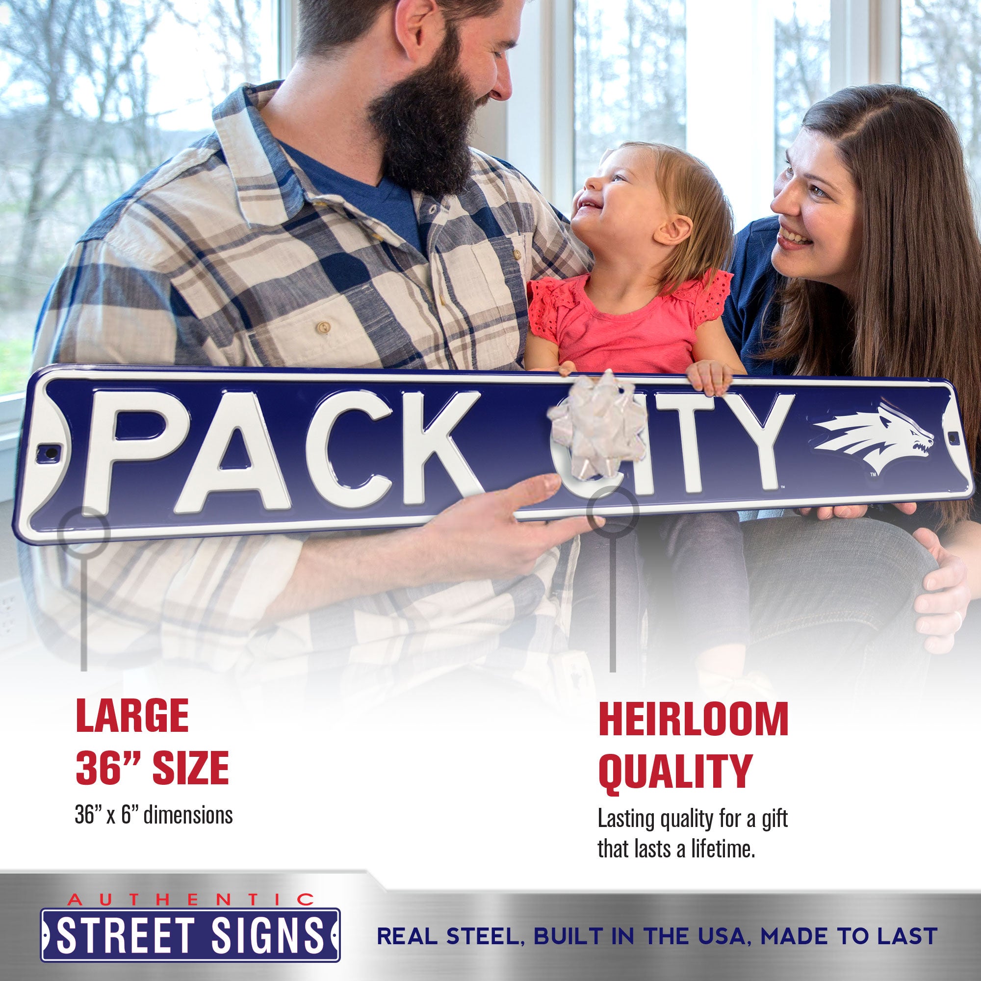 Nevada Wolfpack - PACK CITY - Embossed Steel Street Sign