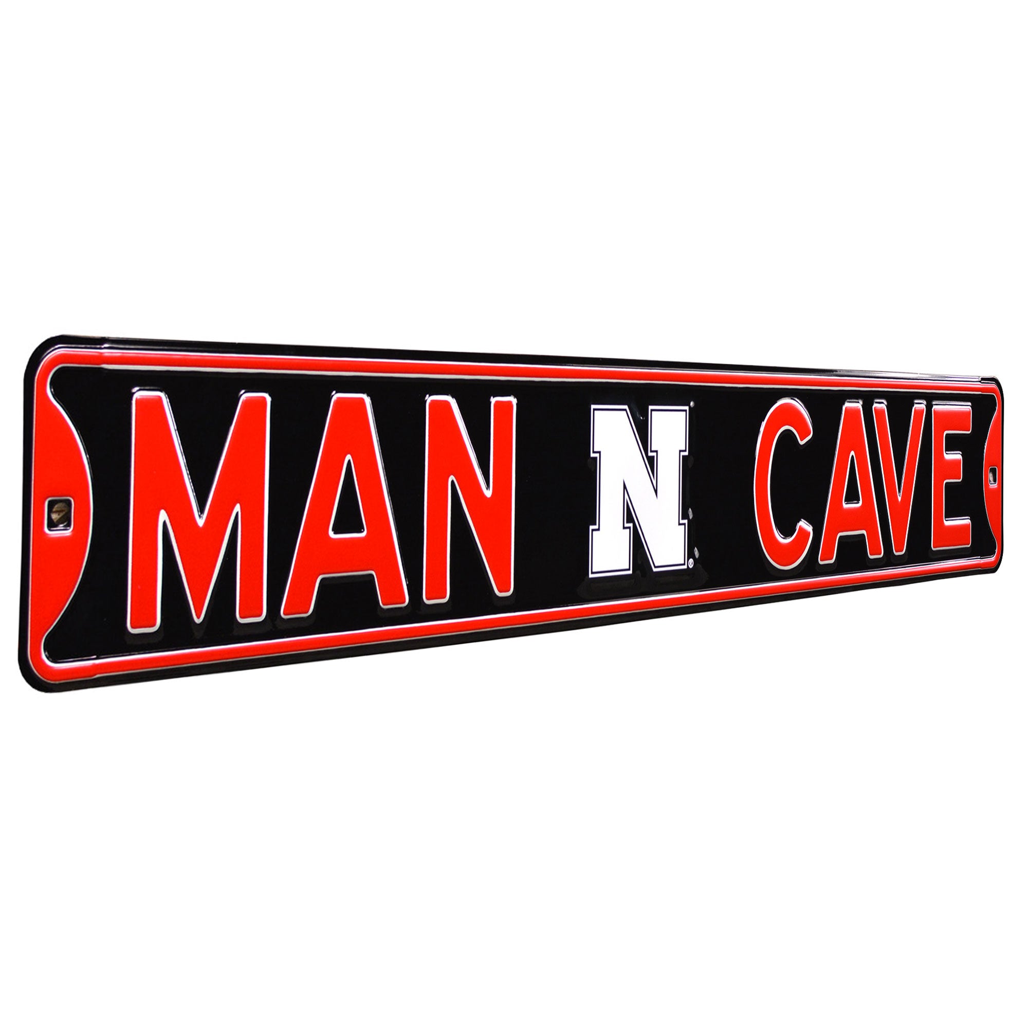 Nebraska Cornhuskers - MAN CAVE - Black Embossed Steel Street Sign