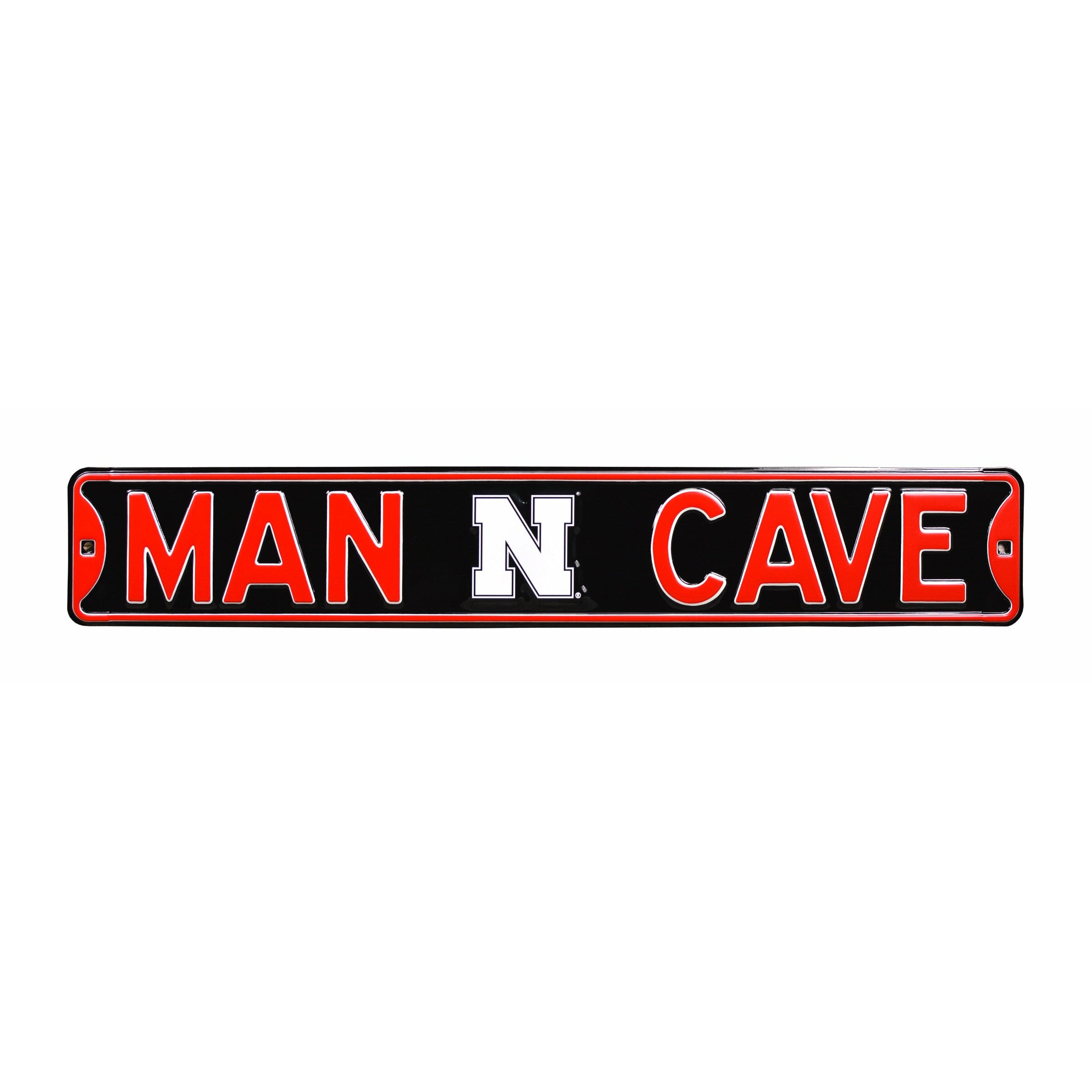 Nebraska Cornhuskers - MAN CAVE - Black Embossed Steel Street Sign