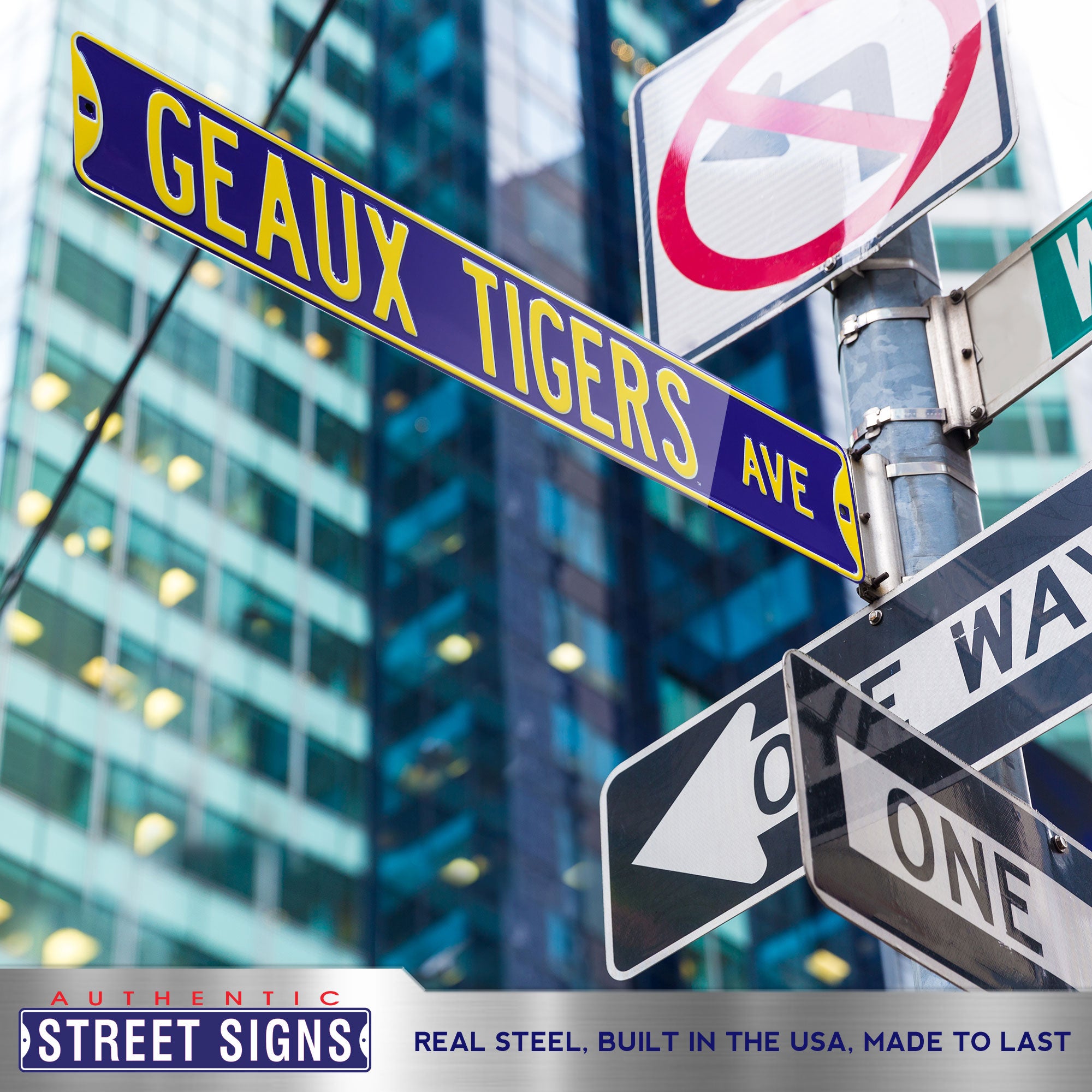 LSU Tigers - GEAUX TIGERS AVE - Embossed Steel Street Sign