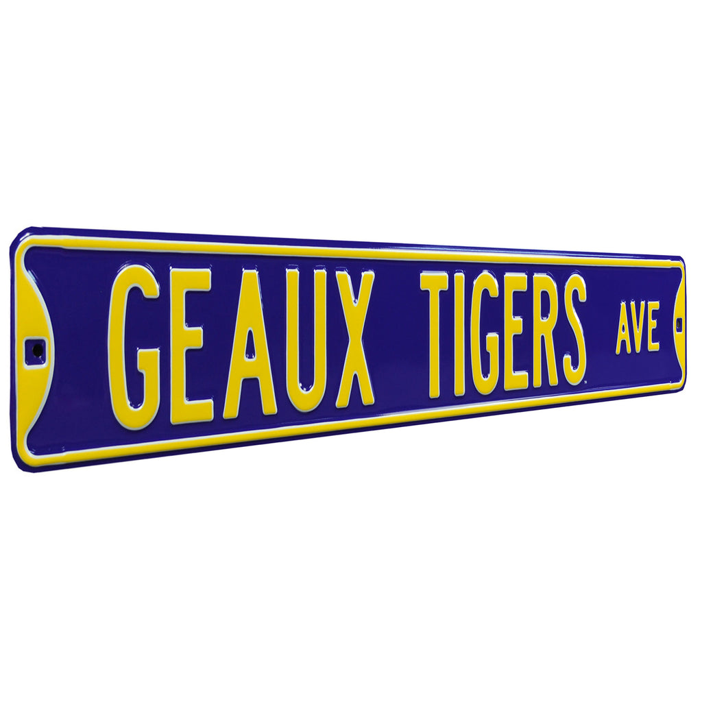LSU Tigers - GEAUX TIGERS AVE - Embossed Steel Street Sign