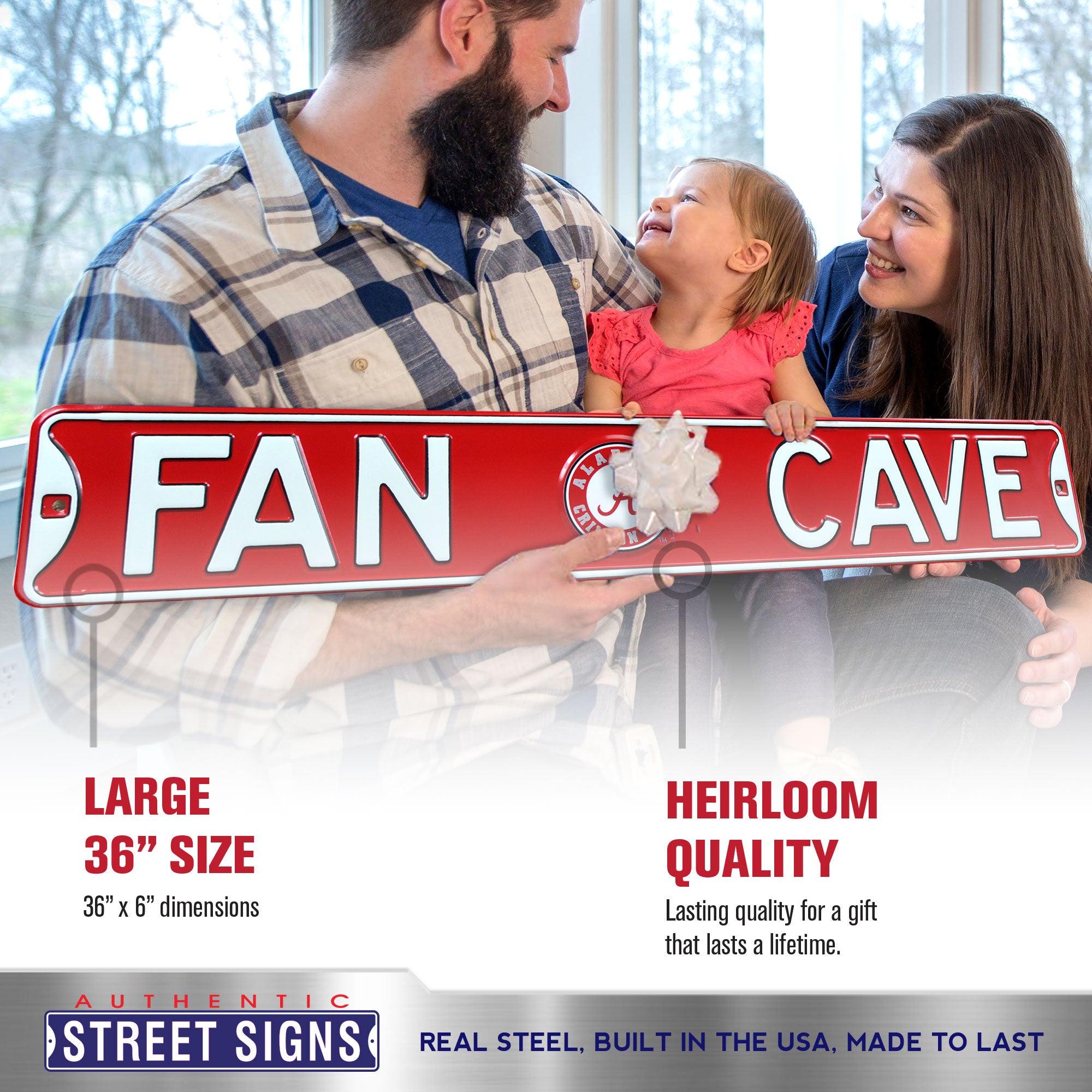 Alabama Crimson Tide - FAN CAVE - Embossed Steel Street Sign