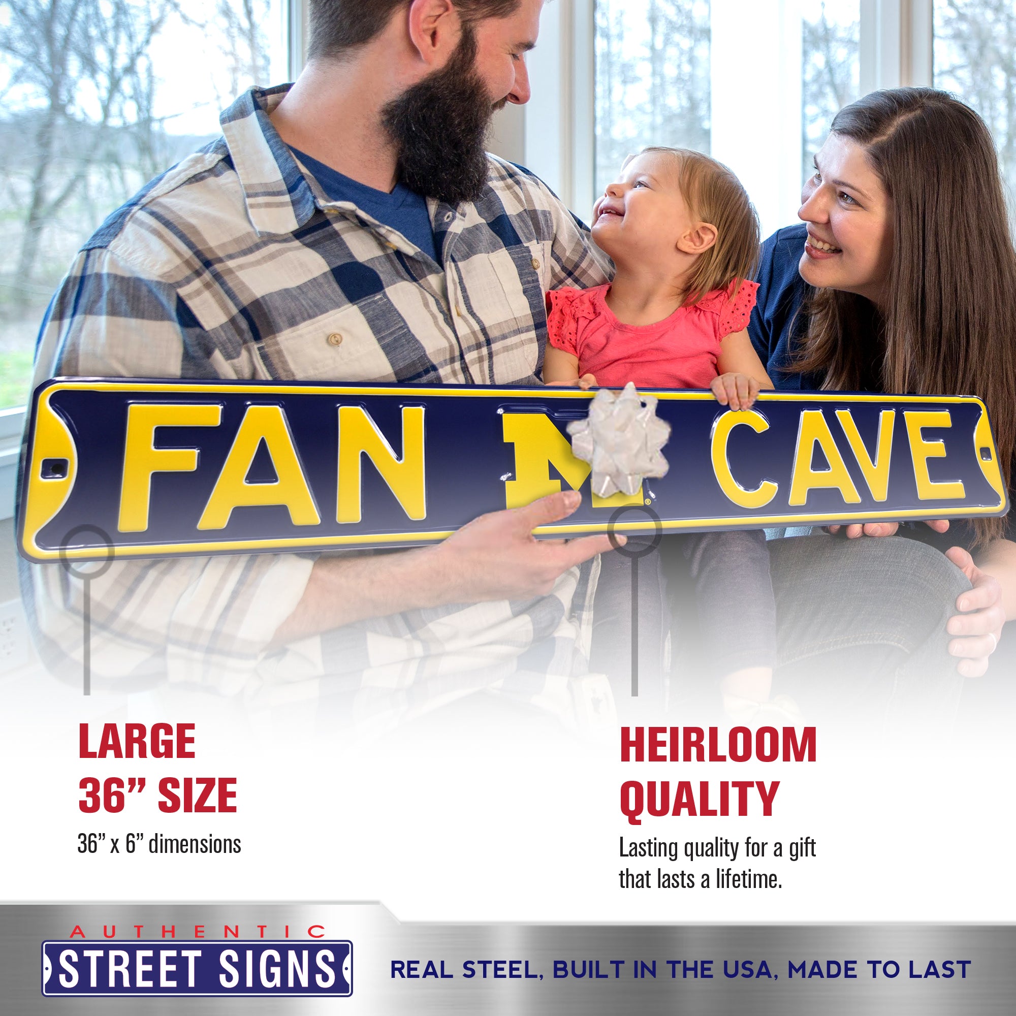 Michigan Wolverines - FAN CAVE - Embossed Steel Street Sign