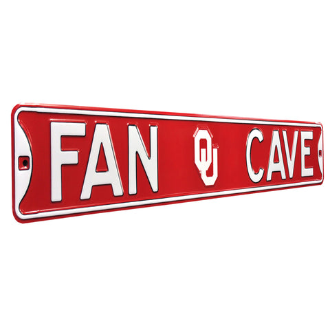 Oklahoma Sooners - FAN CAVE - Embossed Steel Street Sign