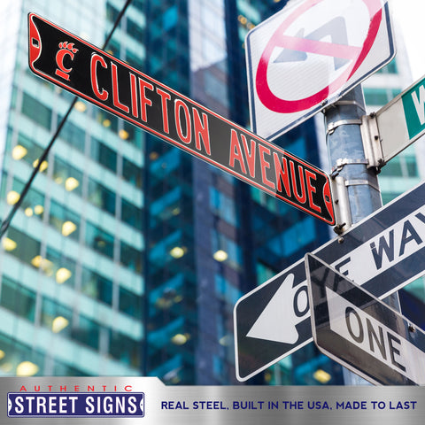 Cincinnati Bearcats - CLIFTON AVE - Embossed Steel Street Sign