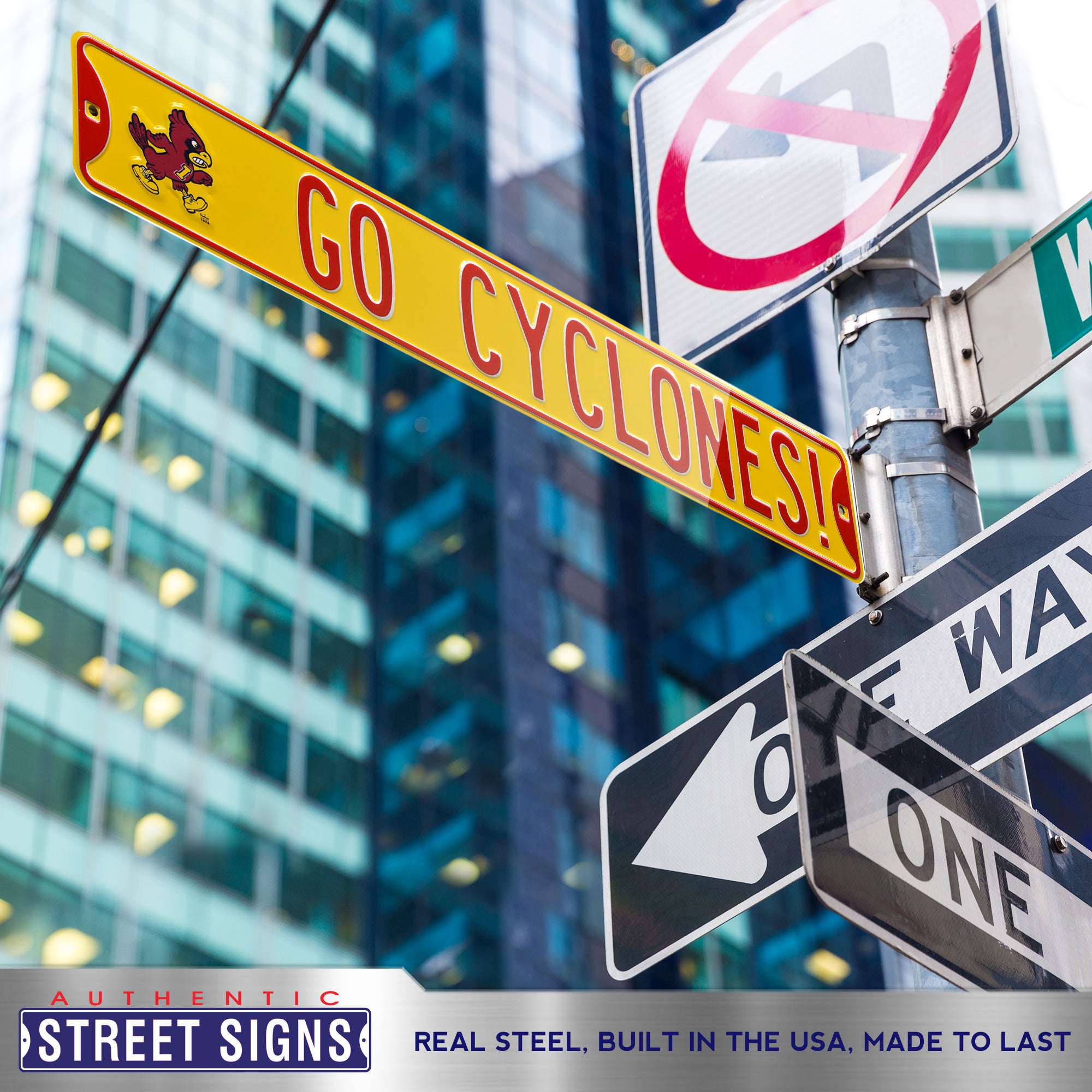 Iowa State Cyclones - GO CYCLONES! - Embossed Steel Street Sign