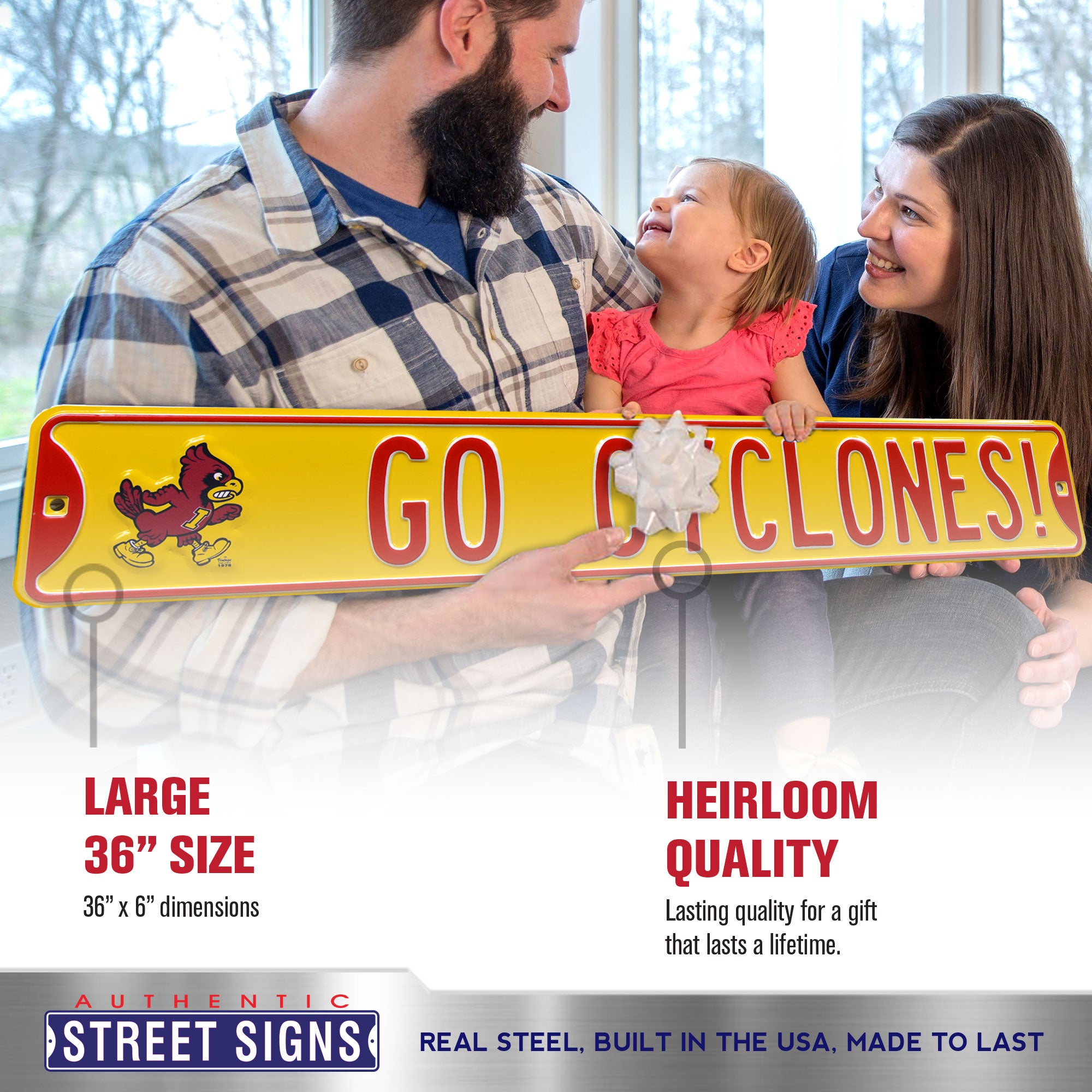 Iowa State Cyclones - GO CYCLONES! - Embossed Steel Street Sign