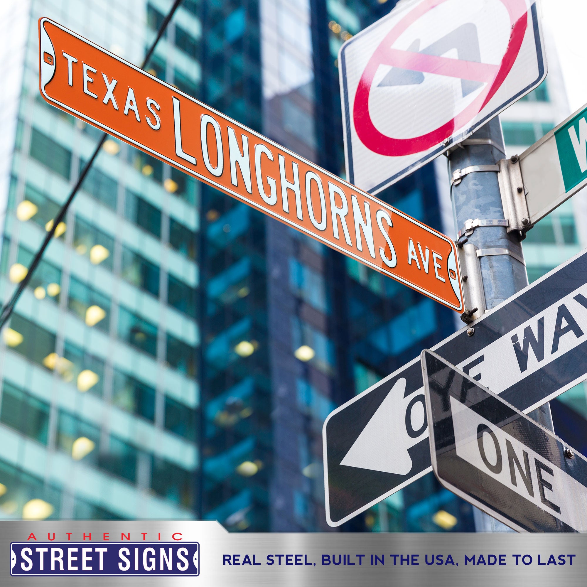 Texas Longhorns - TEXAS LONGHORNS AVE - Embossed Steel Street Sign