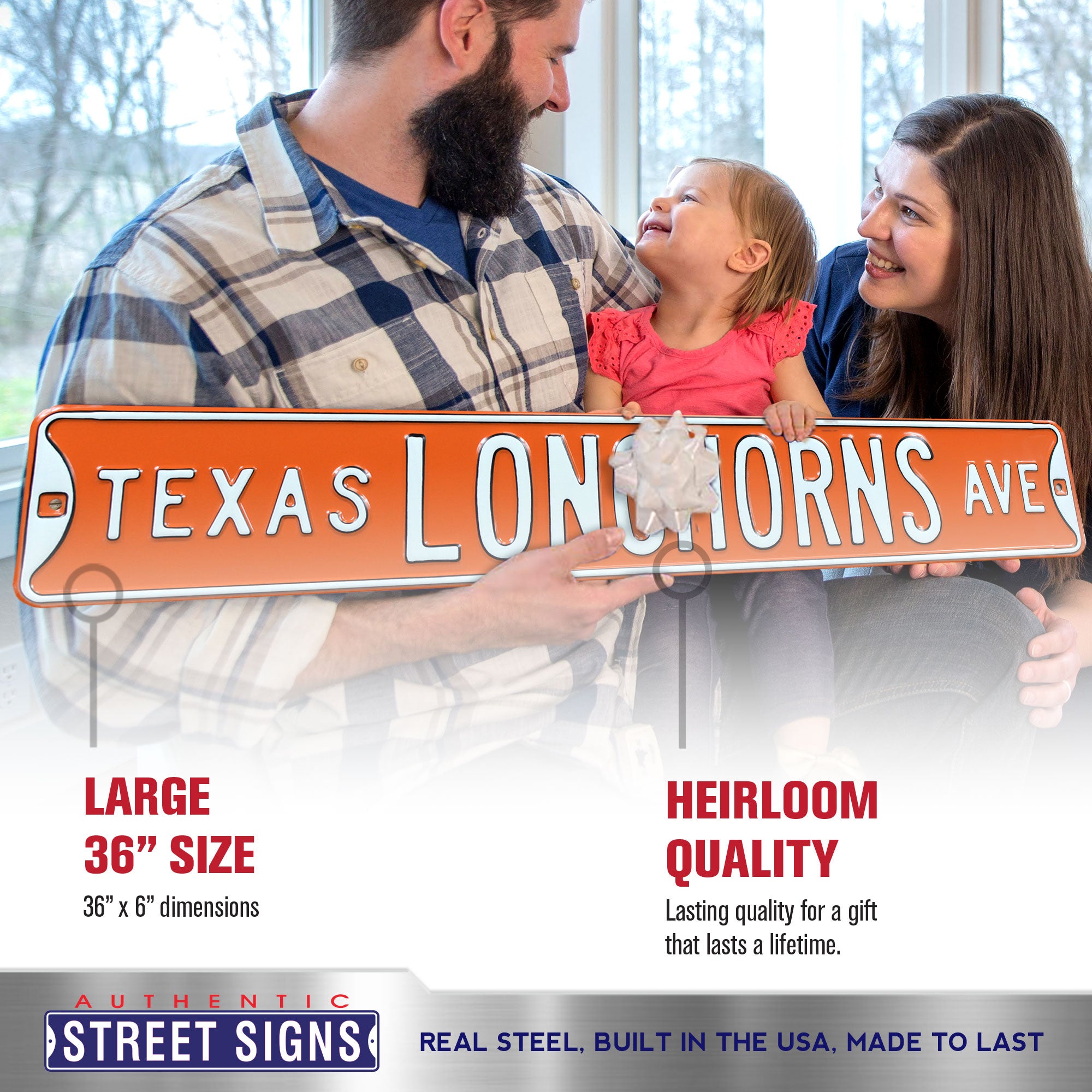 Texas Longhorns - TEXAS LONGHORNS AVE - Embossed Steel Street Sign