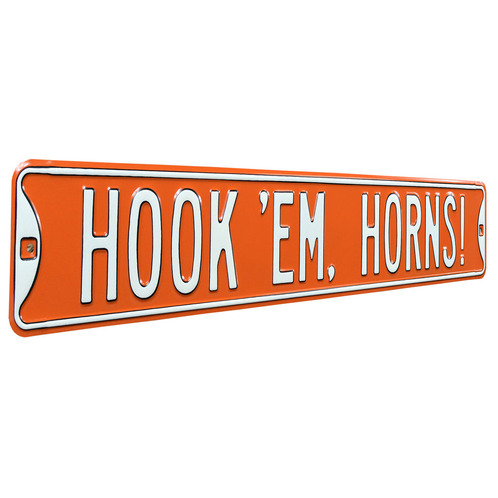 Texas Longhorns - HOOK 'EM HORNS - Embossed Steel Street Sign