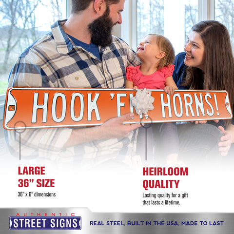 Texas Longhorns - HOOK 'EM HORNS - Embossed Steel Street Sign