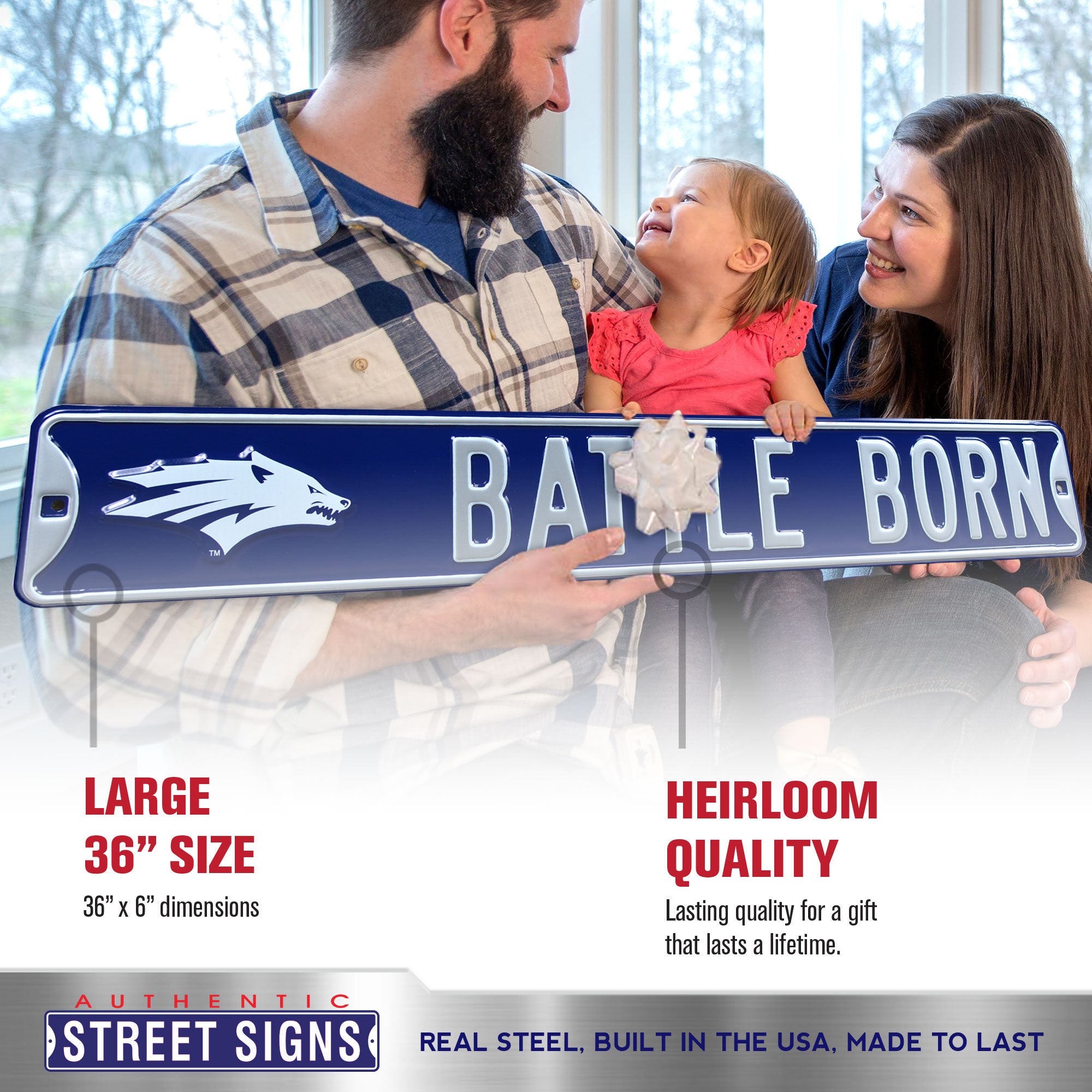 Nevada Wolfpack - BATTLE BORN - Embossed Steel Street Sign