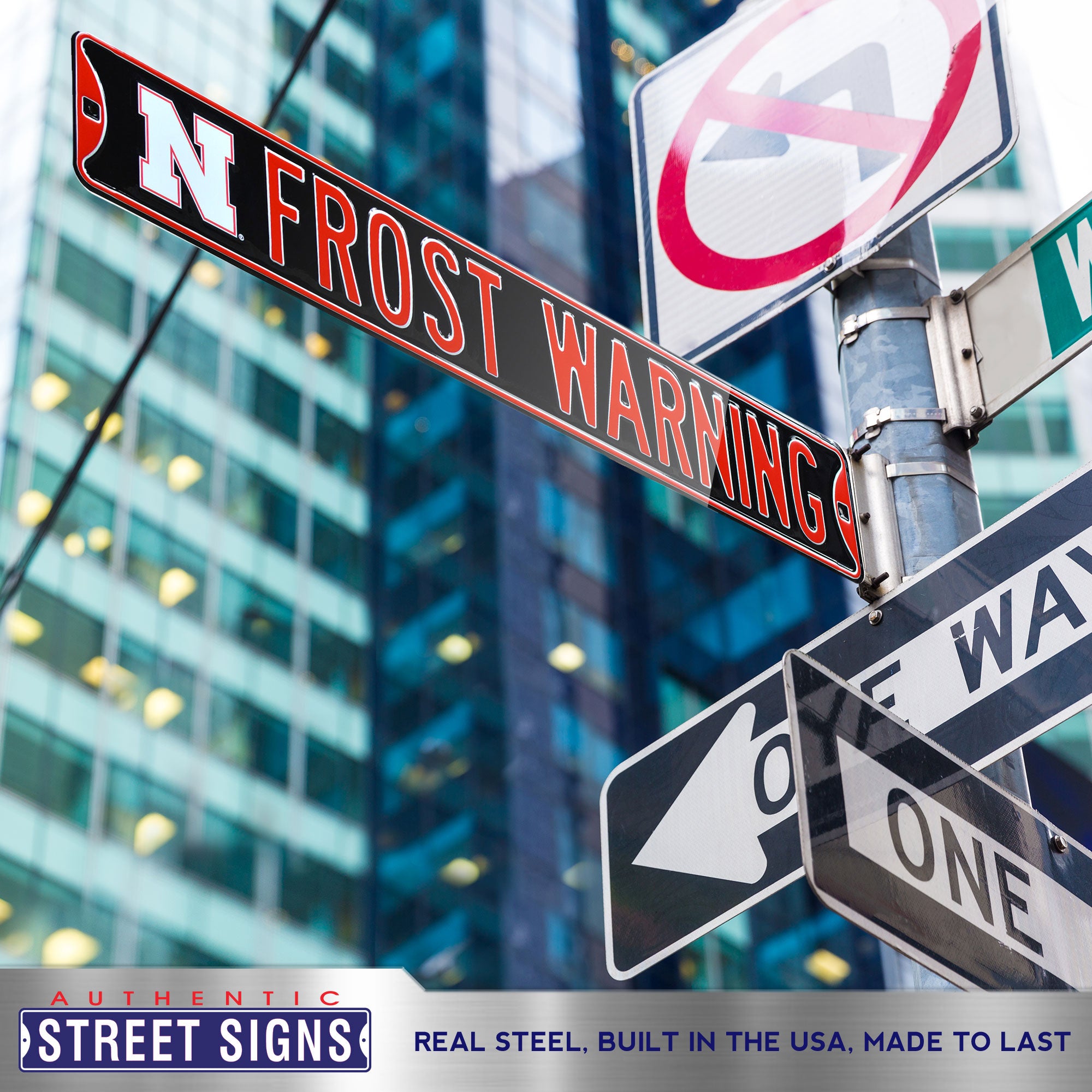 Nebraska Cornhuskers - FROST WARNING - Embossed Steel Street Sign
