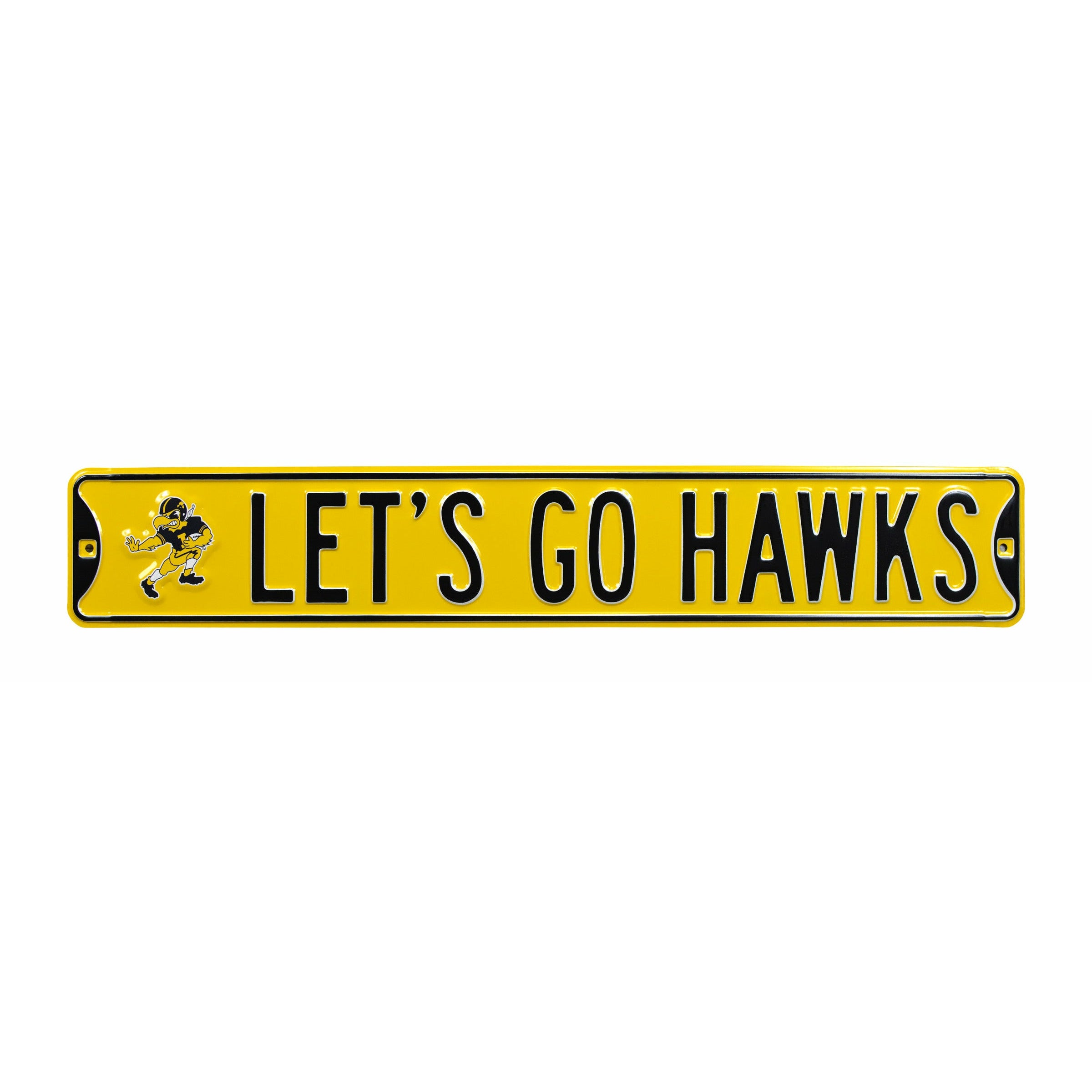 Iowa Hawkeyes - LET'S GO HAWKS - Embossed Steel Street Sign