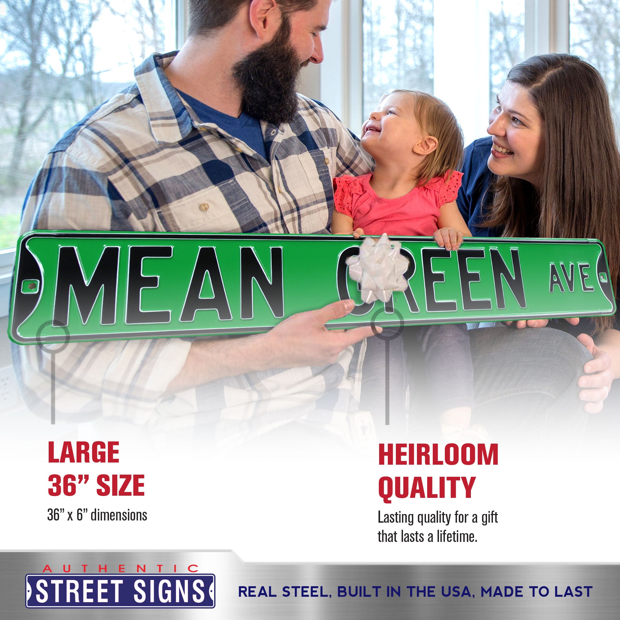 North Texas Eagles - MEAN GREEN AVE - Embossed Steel Street Sign