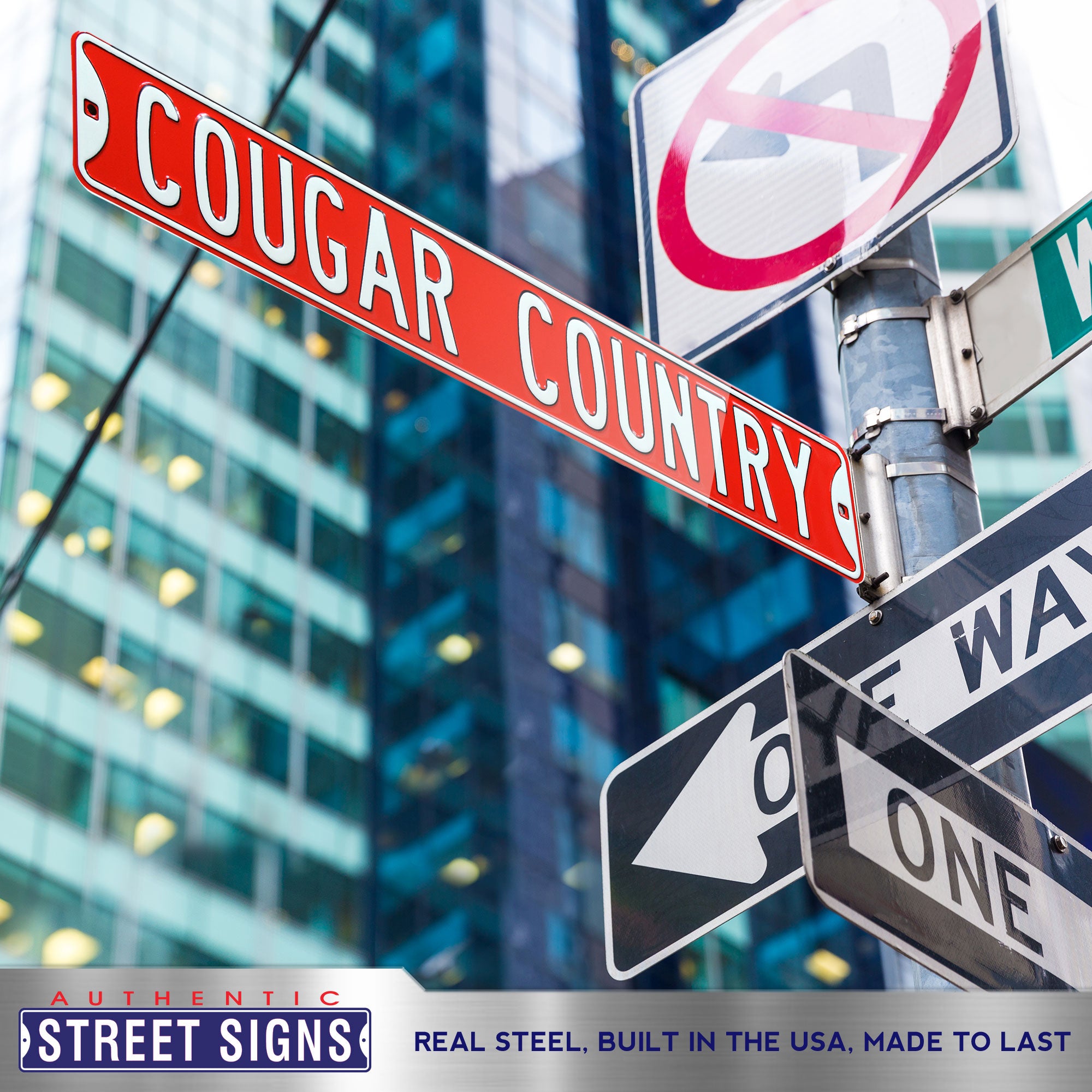 Houston Cougars - COUGAR COUNTRY - Embossed Steel Street Sign