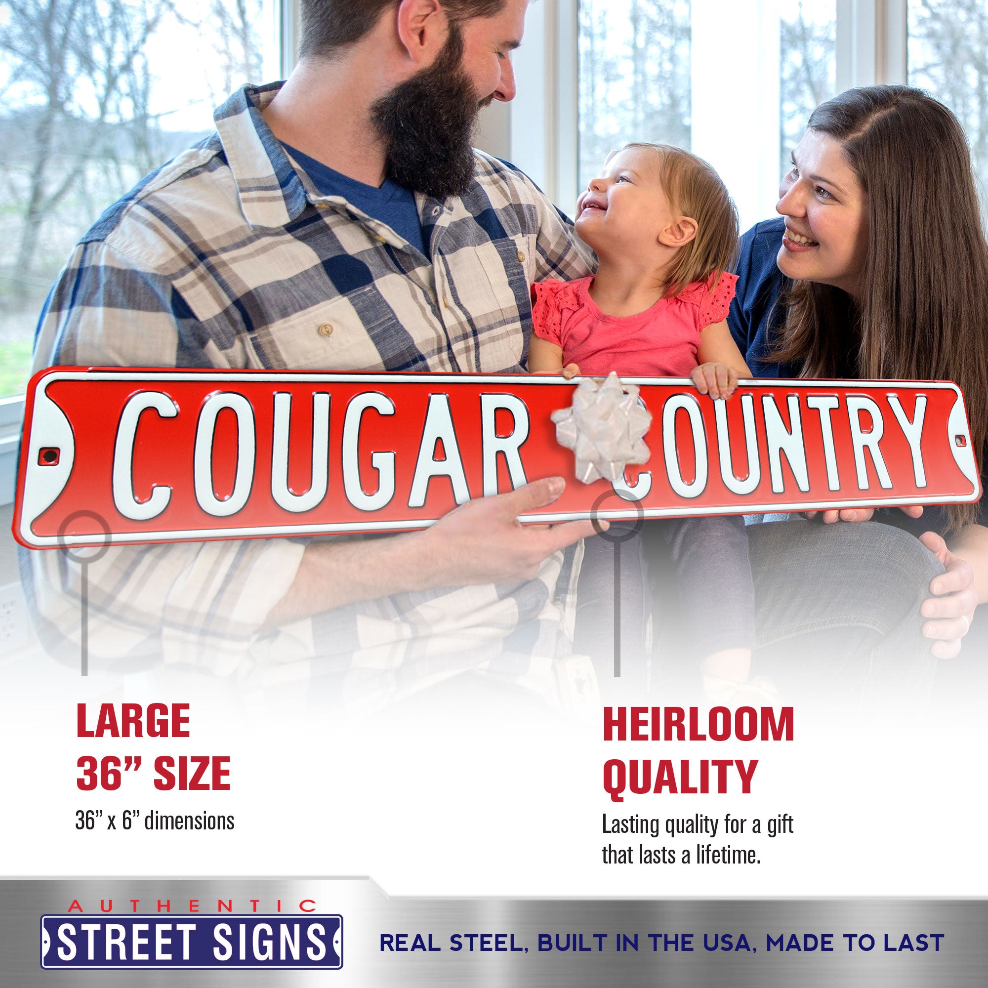 Houston Cougars - COUGAR COUNTRY - Embossed Steel Street Sign