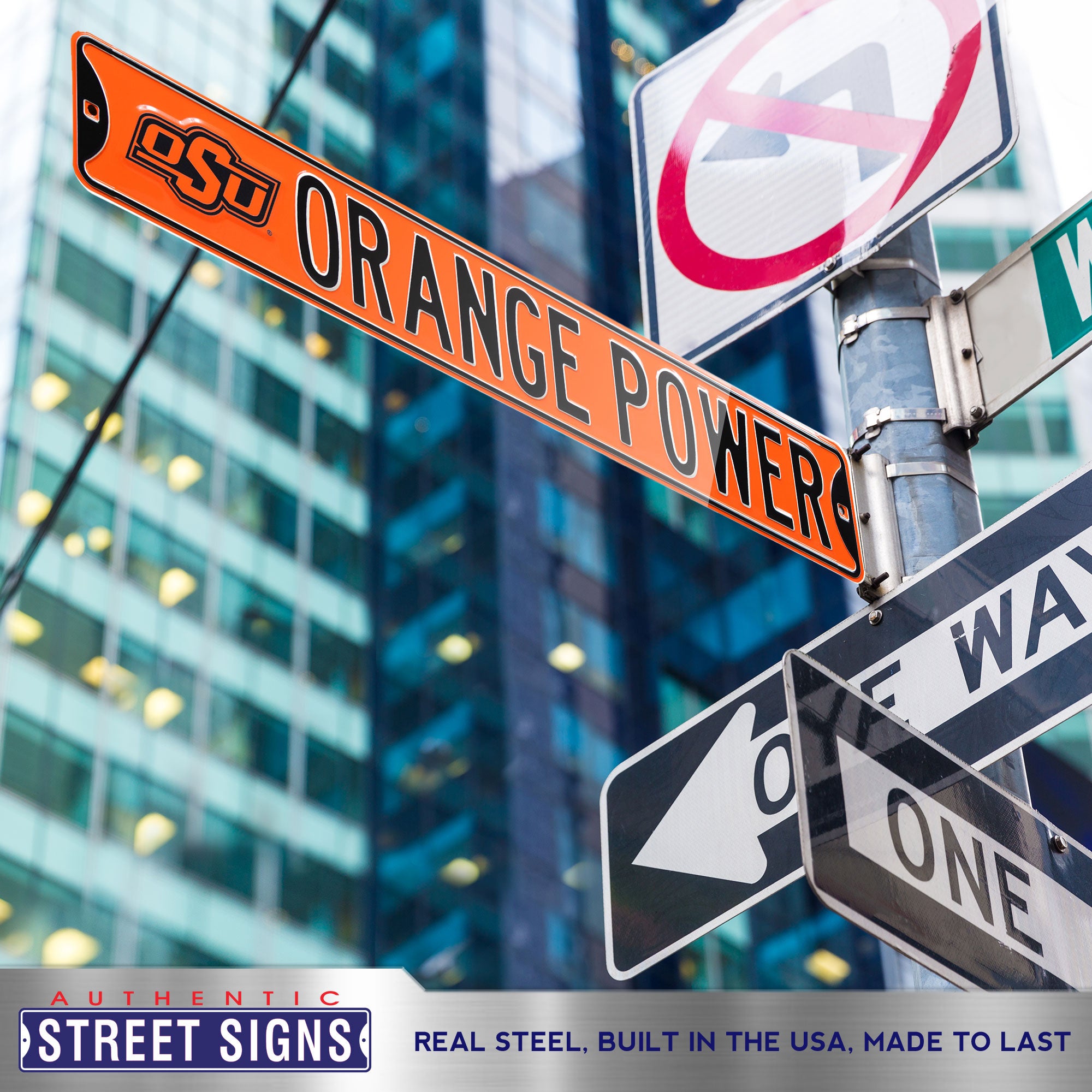 Oklahoma State Cowboys - ORANGE POWER - Embossed Steel Street Sign