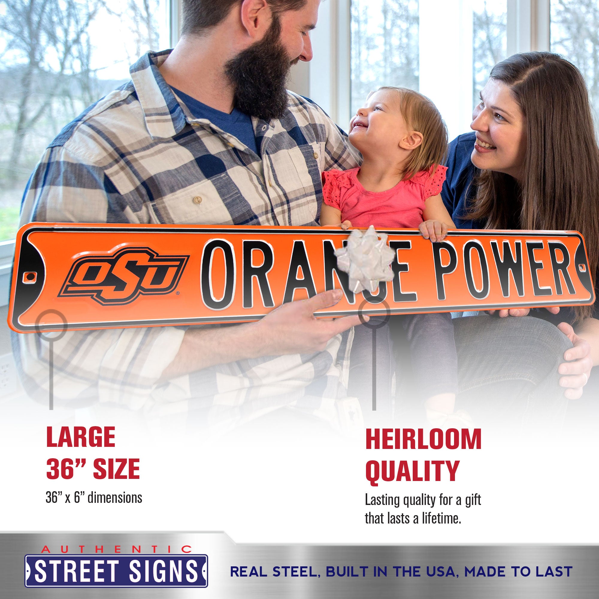 Oklahoma State Cowboys - ORANGE POWER - Embossed Steel Street Sign