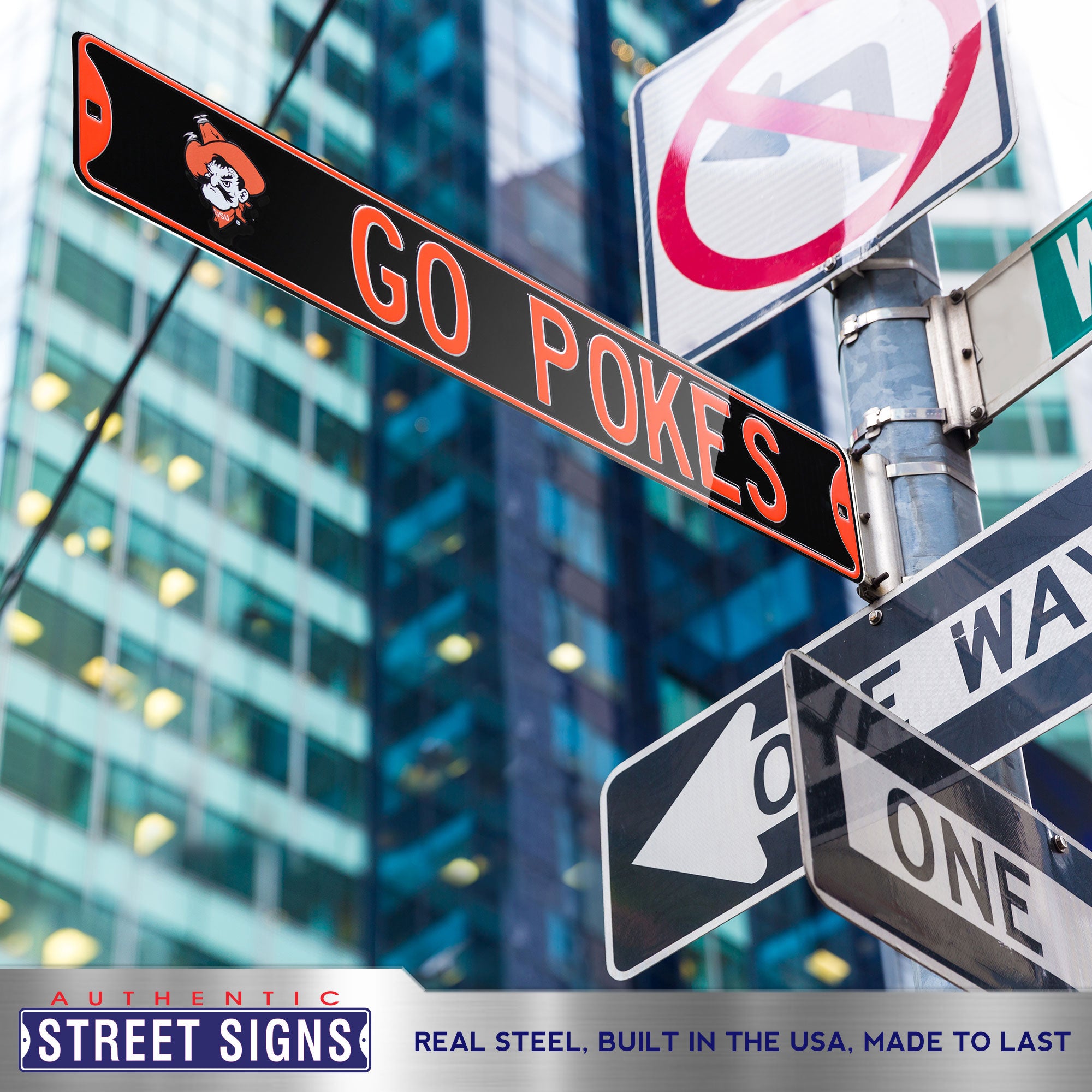 Oklahoma State Cowboys - GO POKES - Embossed Steel Street Sign