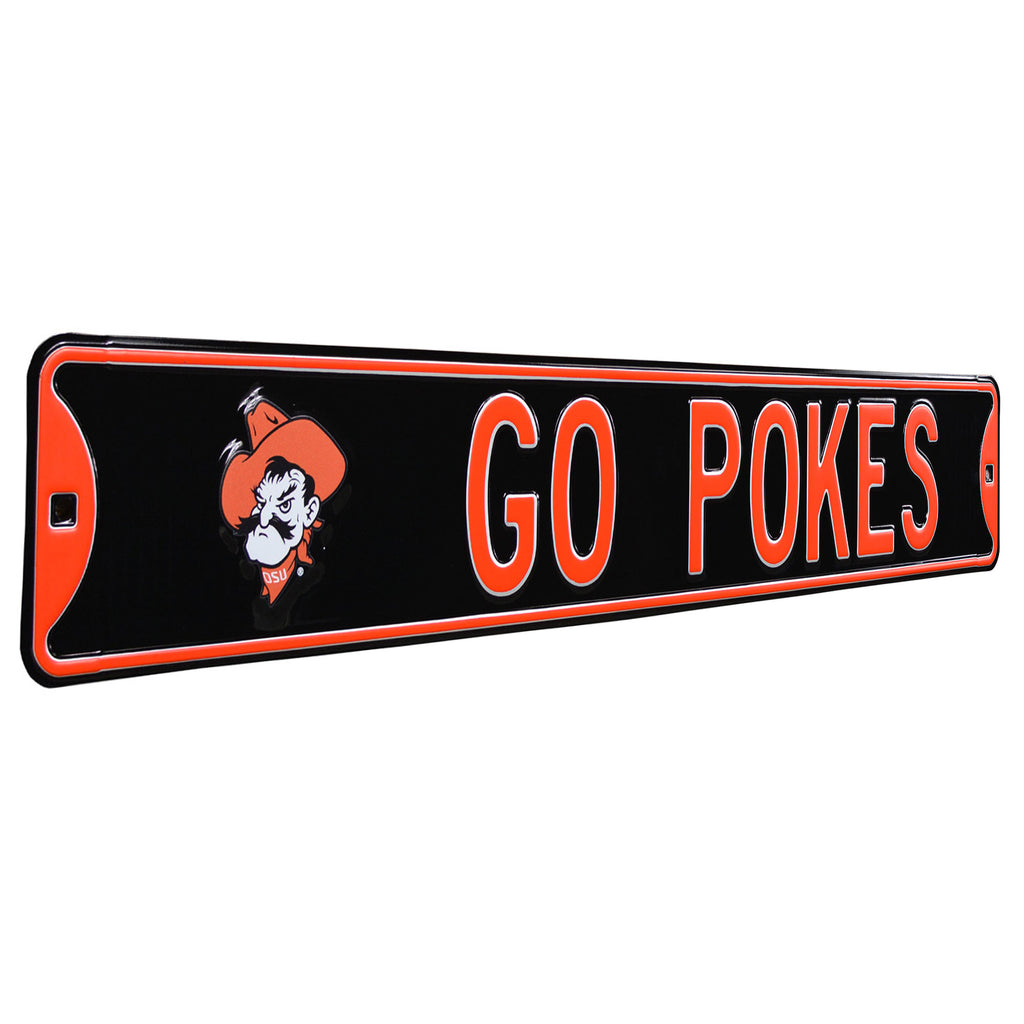 Oklahoma State Cowboys - GO POKES - Embossed Steel Street Sign