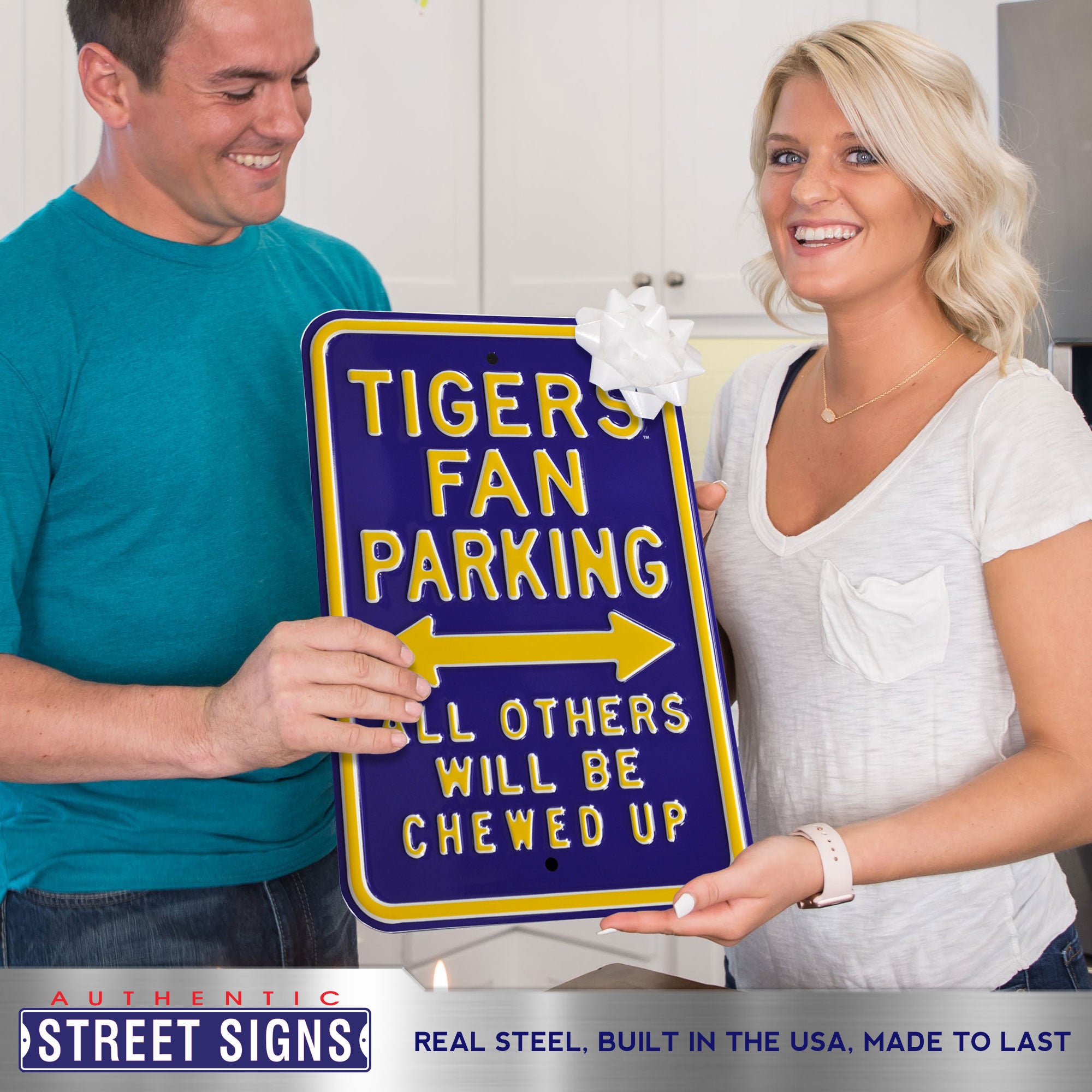 LSU Tigers - CHEWED UP - Embossed Steel Parking Sign