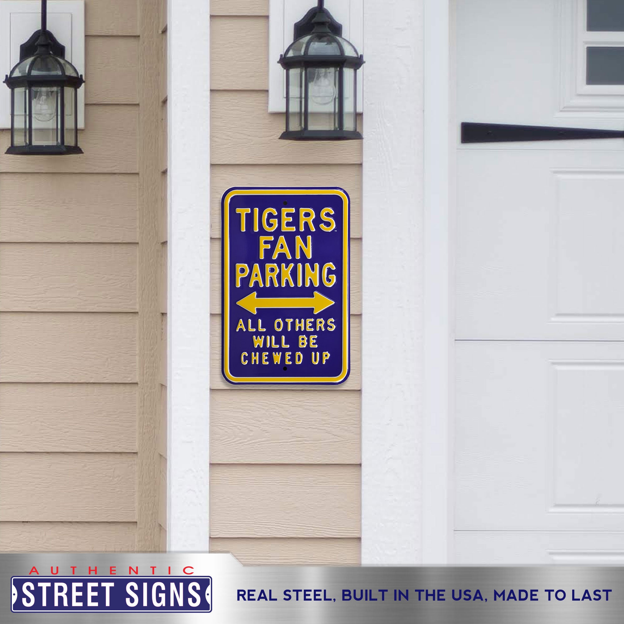 LSU Tigers - CHEWED UP - Embossed Steel Parking Sign
