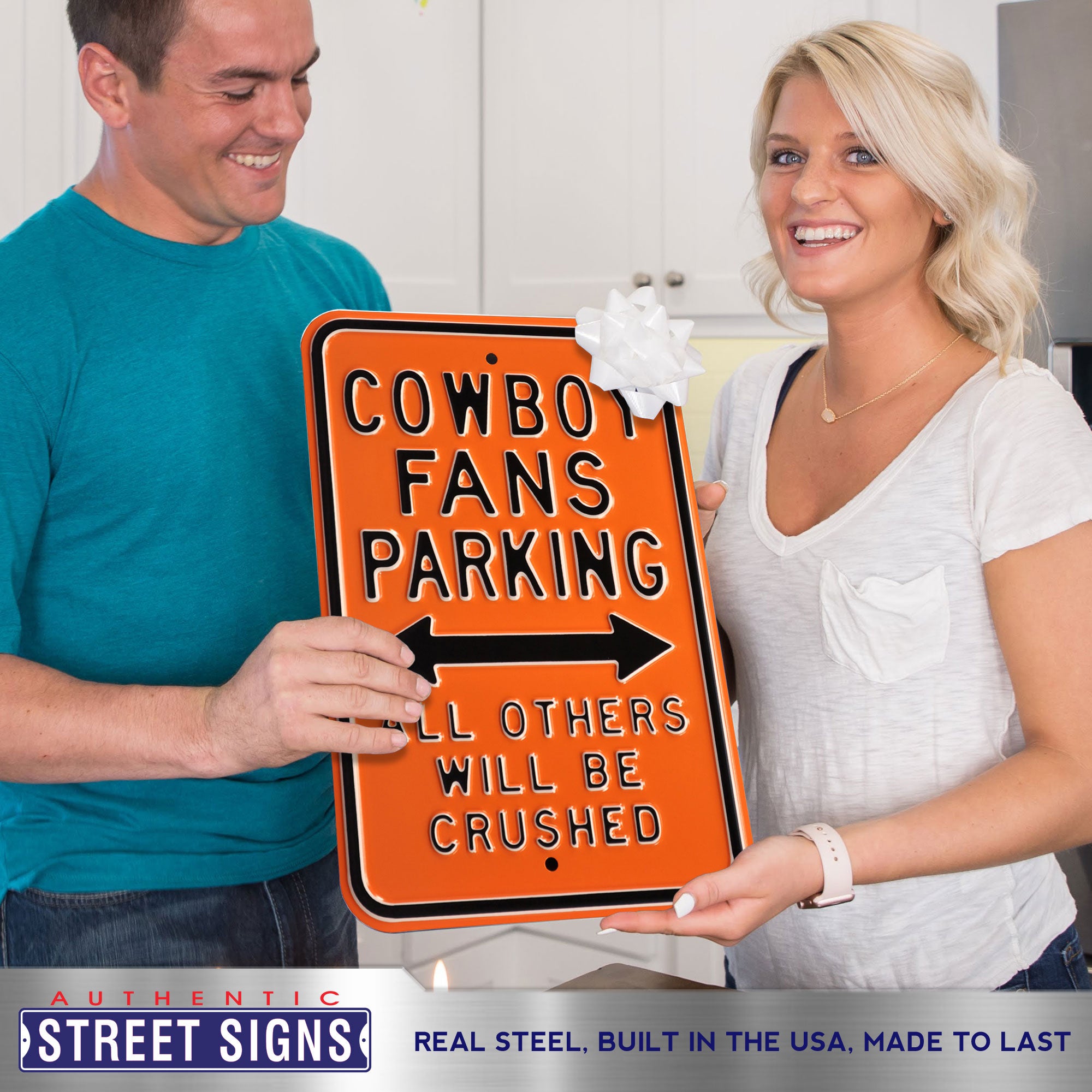 Oklahoma State Cowboys - ALL OTHERS CRUSHED - Embossed Steel Parking Sign