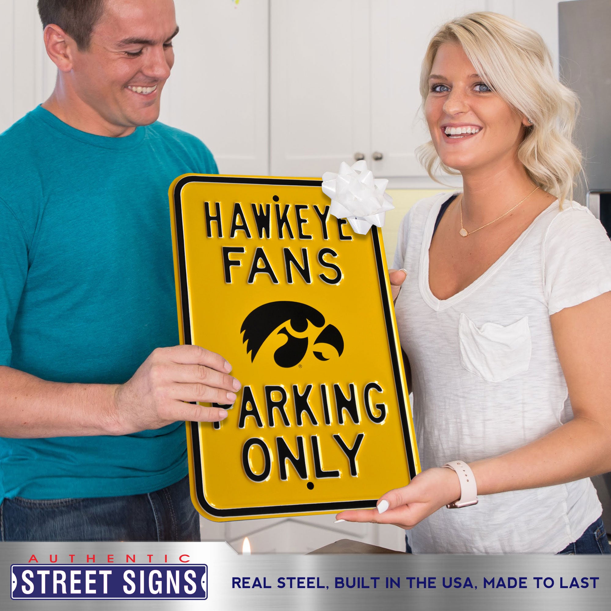 Iowa Hawkeyes Embossed Steel Parking Sign