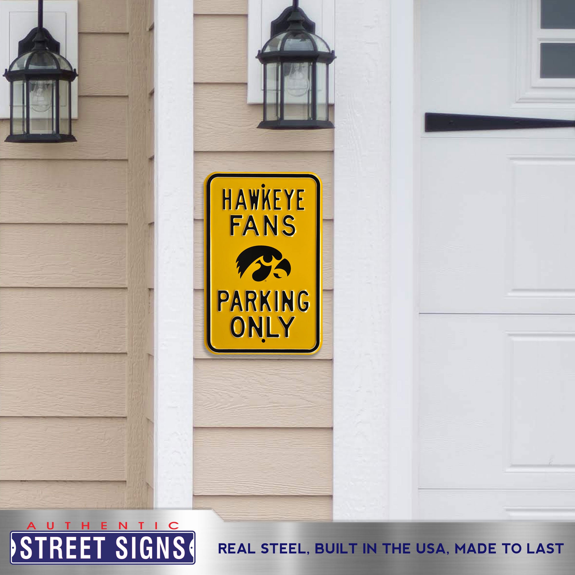 Iowa Hawkeyes Embossed Steel Parking Sign