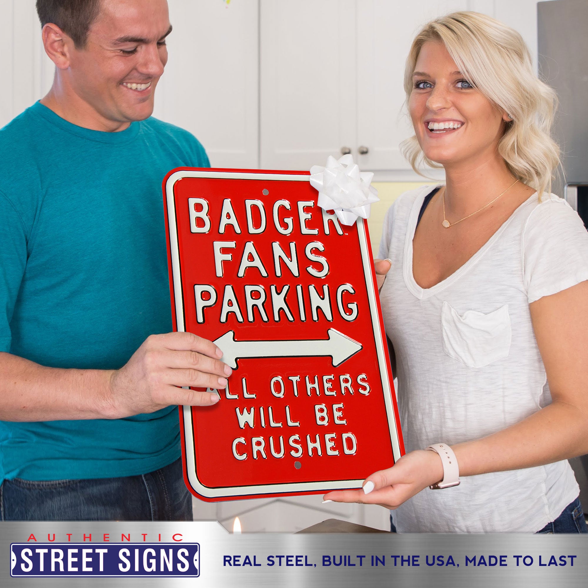 Wisconsin Badgers - ALL OTHERS CRUSHED - Embossed Steel Parking Sign