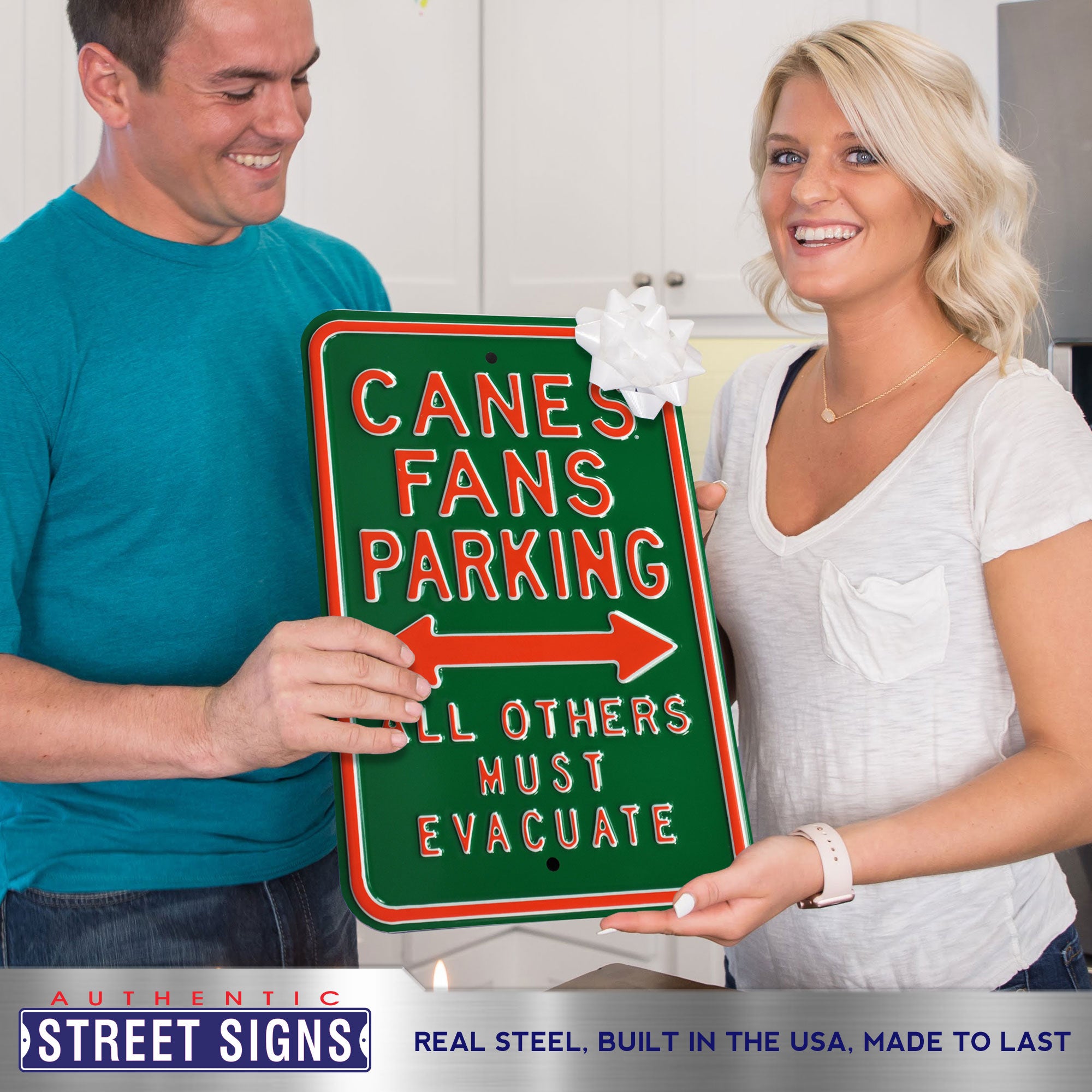 Miami Hurricanes - MUST EVACUATE - Embossed Steel Parking Sign