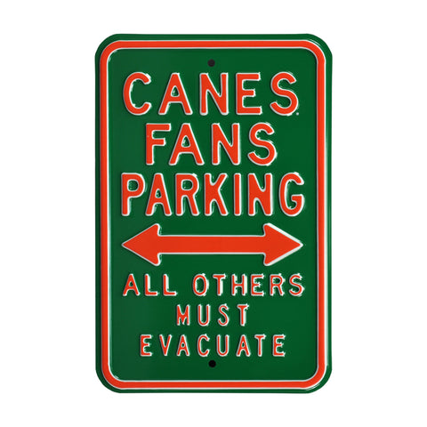 Miami Hurricanes - MUST EVACUATE - Embossed Steel Parking Sign