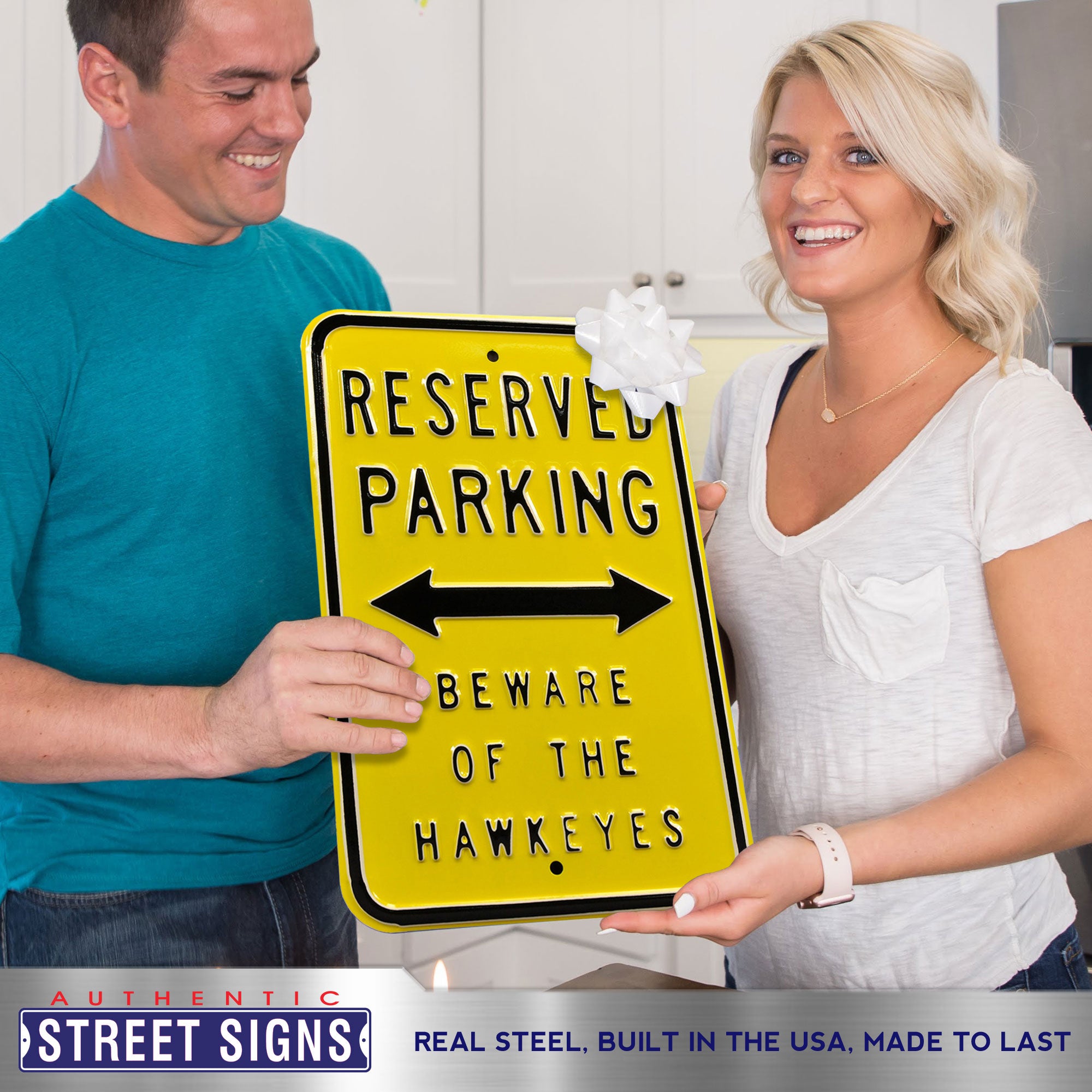 Iowa Hawkeyes - RESERVED - Embossed Steel Parking Sign