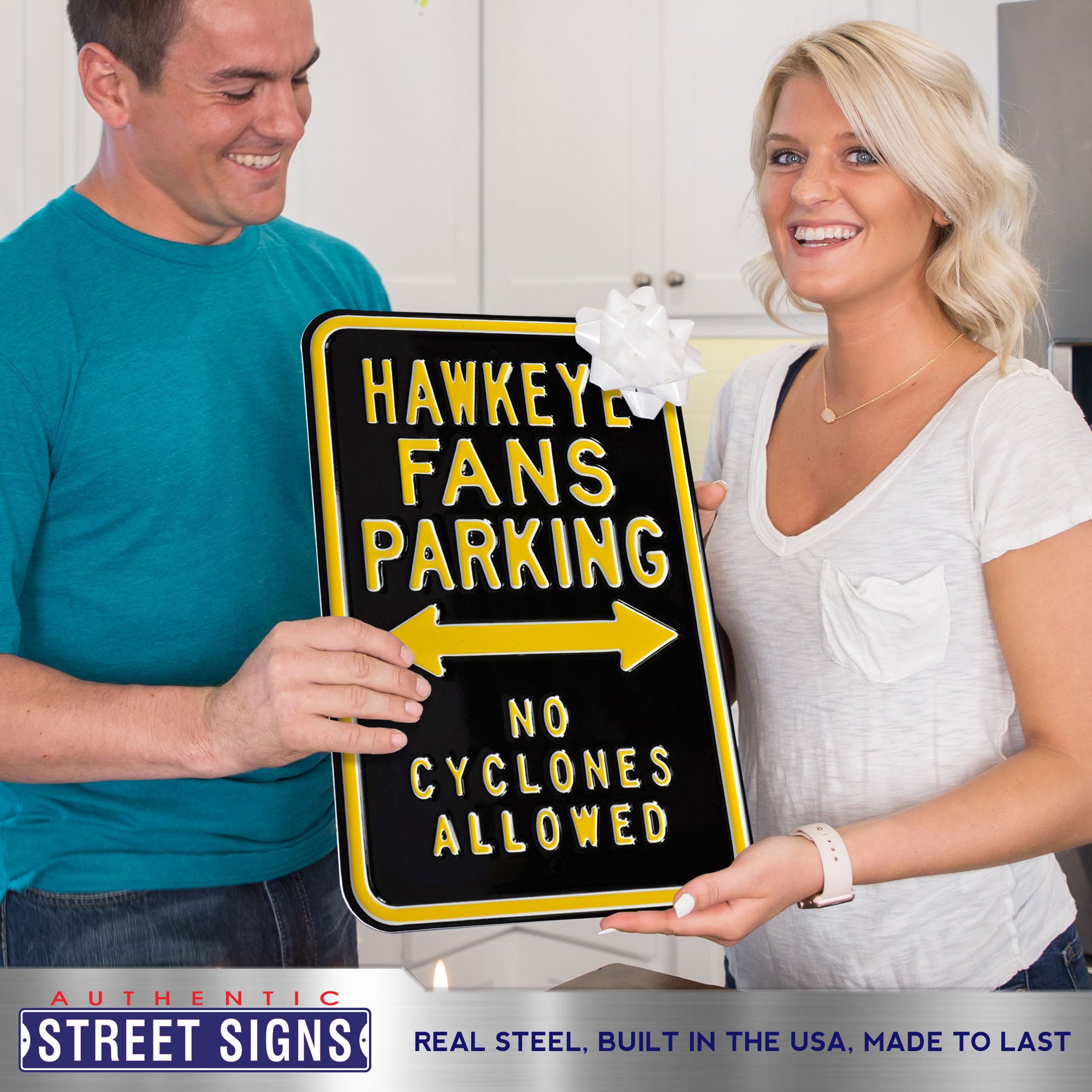 Iowa Hawkeyes - NO CYCLONES - Embossed Steel Parking Sign