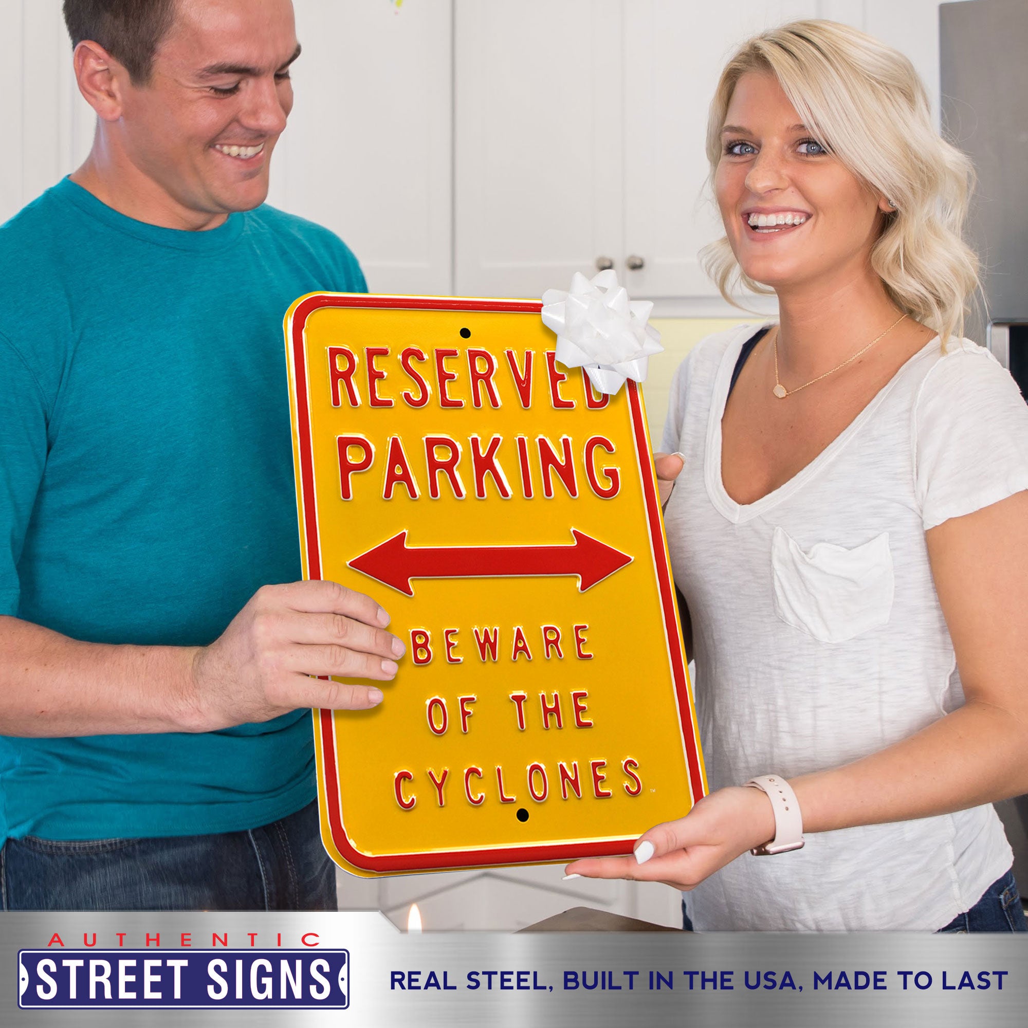 Iowa State Cyclones - RESERVED - Embossed Steel Parking Sign