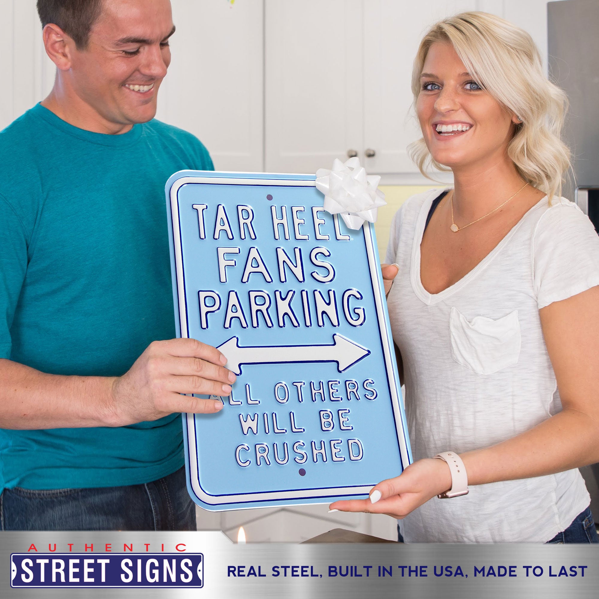 North Carolina Tar Heels - ALL OTHERS CRUSHED - Embossed Steel Parking Sign