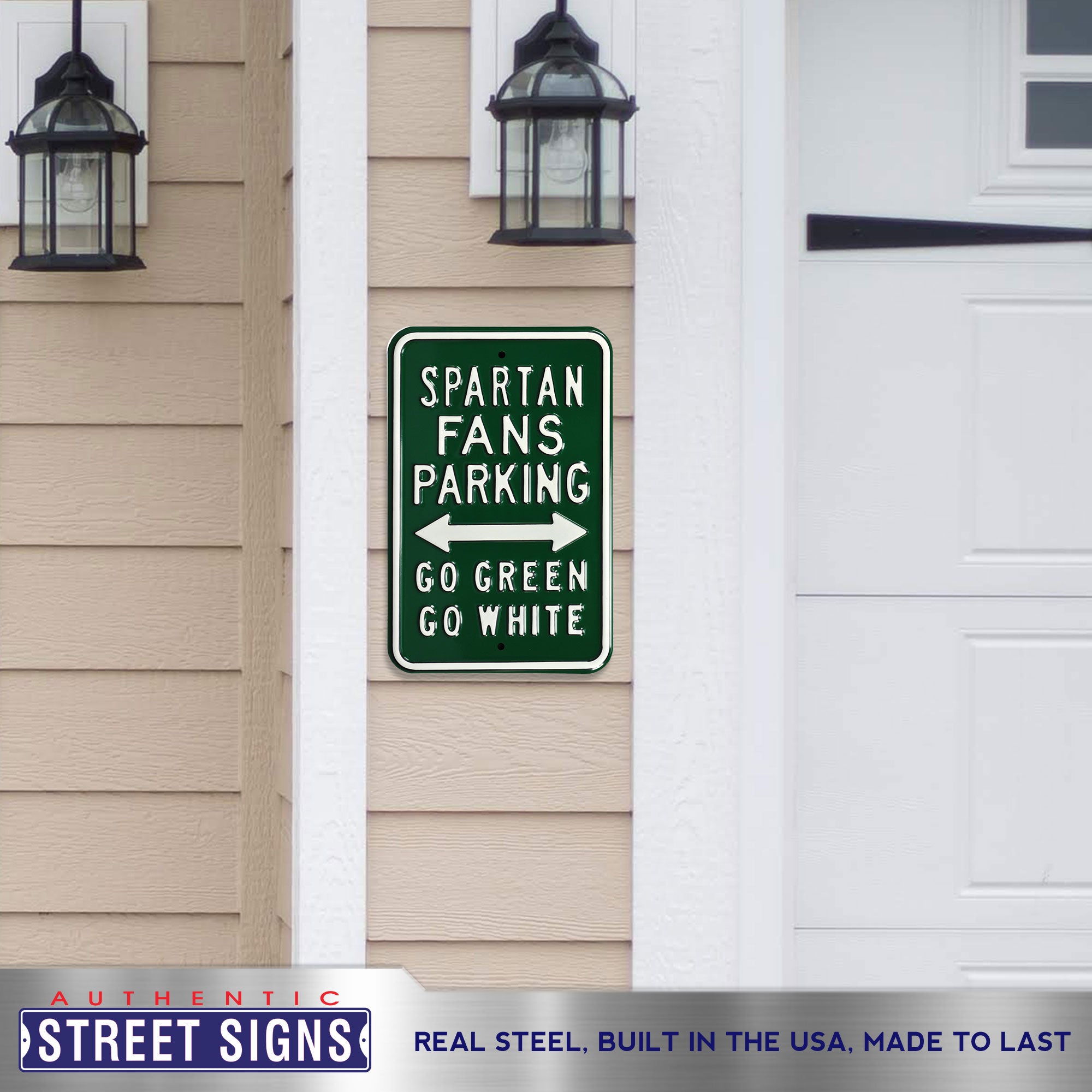 Michigan State Spartans - GO GREEN GO WHITE - Embossed Steel Parking Sign