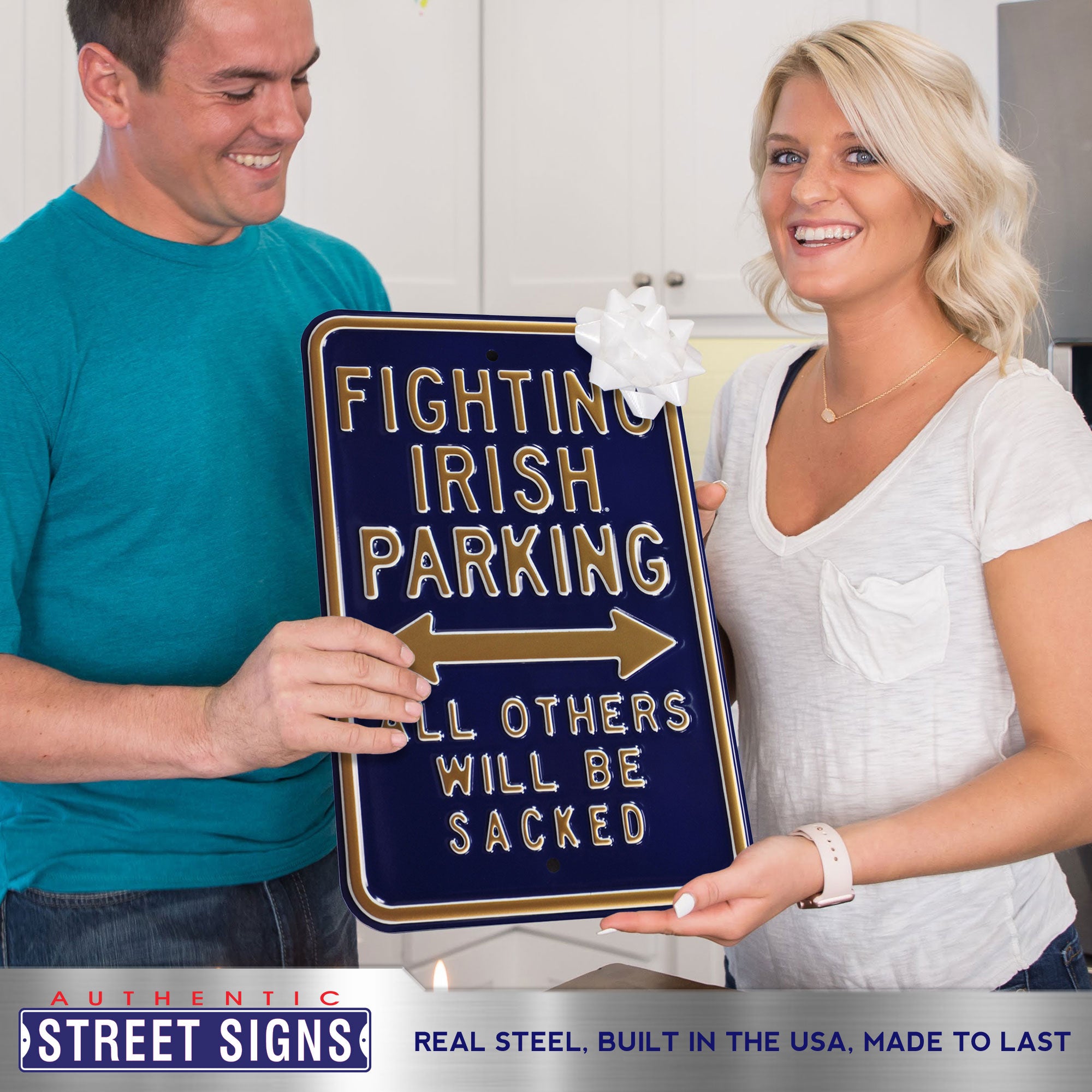 Notre Dame Fighting Irish - FIGHTING IRISH - Embossed Steel Parking Sign