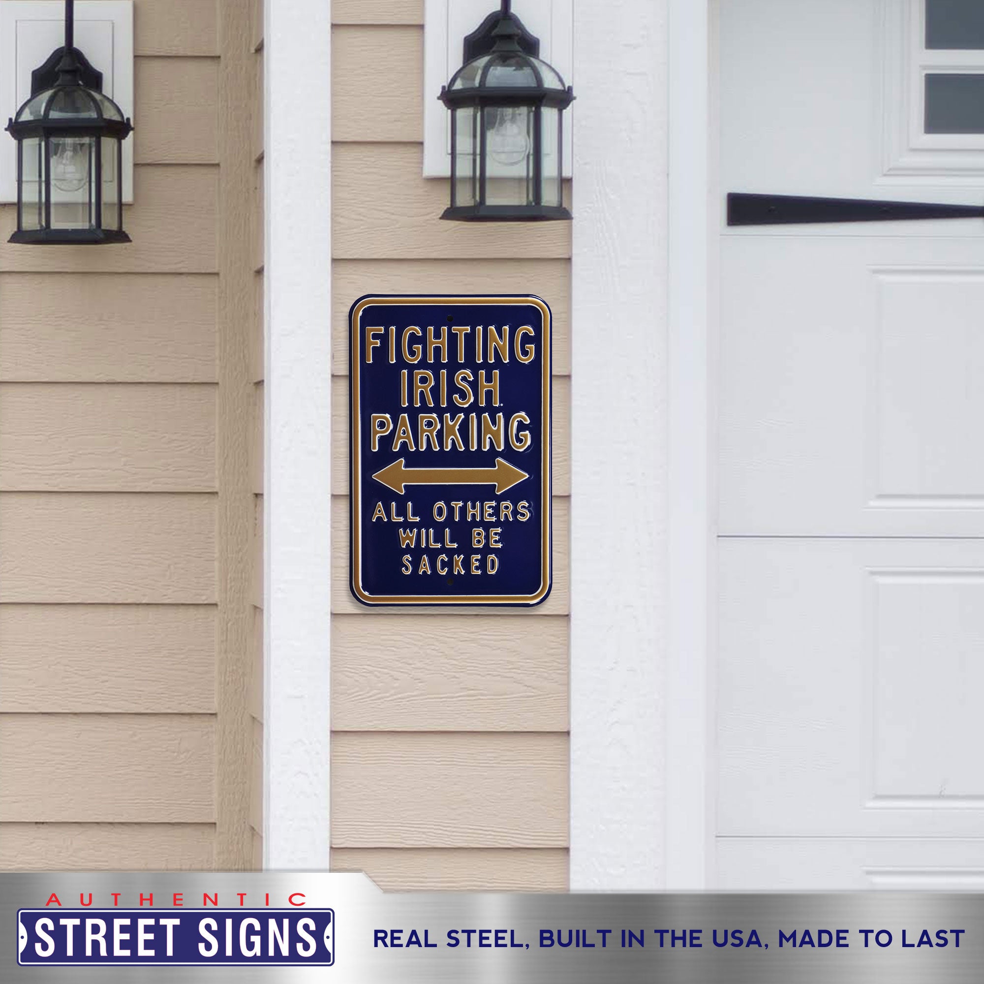 Notre Dame Fighting Irish - FIGHTING IRISH - Embossed Steel Parking Sign