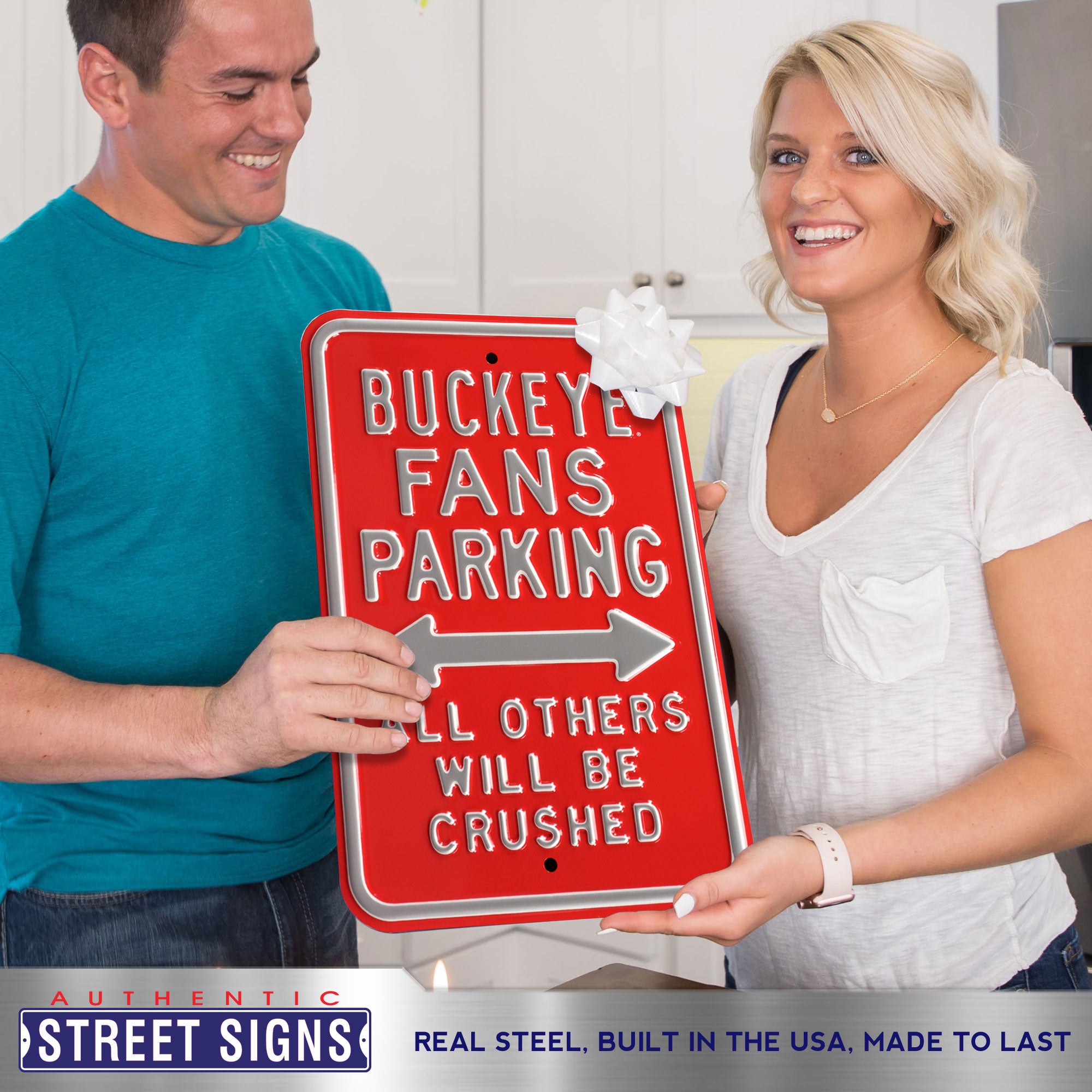 Ohio State Buckeyes - ALL OTHERS CRUSHED - Embossed Steel Parking Sign