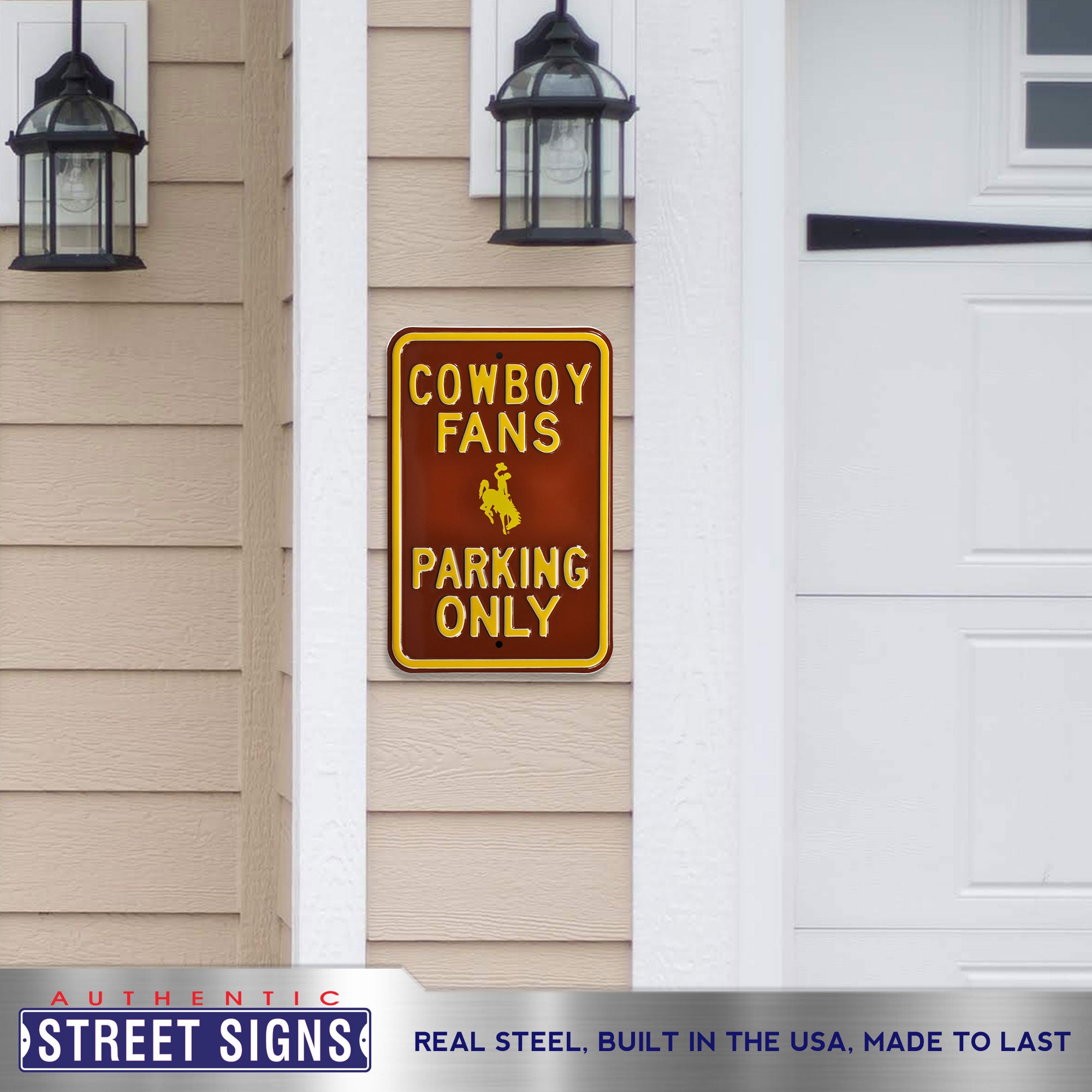 Wyoming Cowboys - COWBOY FANS LOGO - Embossed Steel Parking Sign