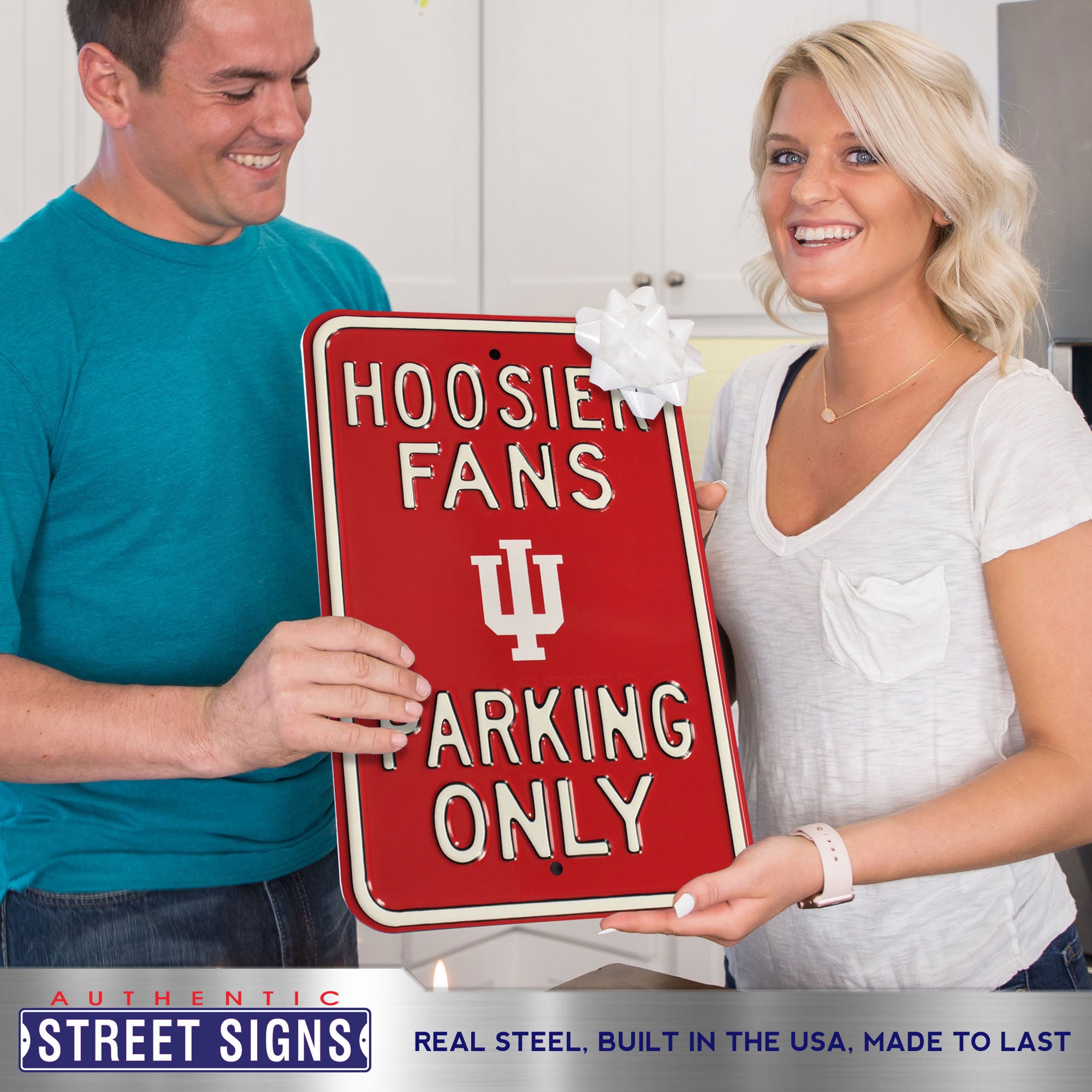 Indiana Hoosiers - HOOSIER FANS LOGO - Embossed Steel Parking Sign