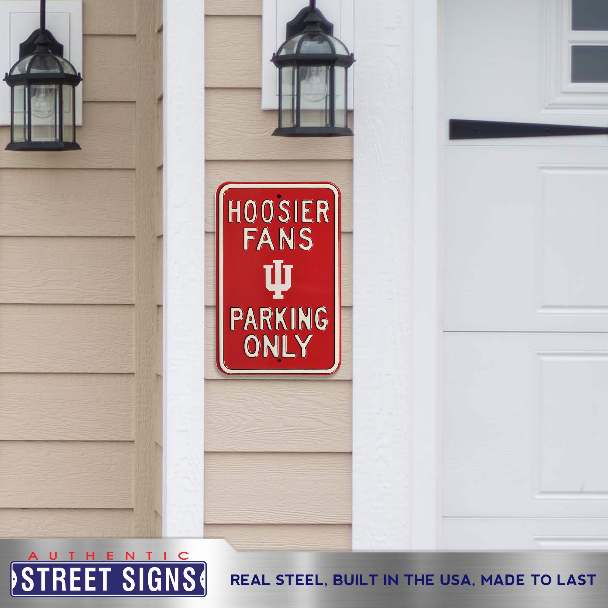 Indiana Hoosiers - HOOSIER FANS LOGO - Embossed Steel Parking Sign
