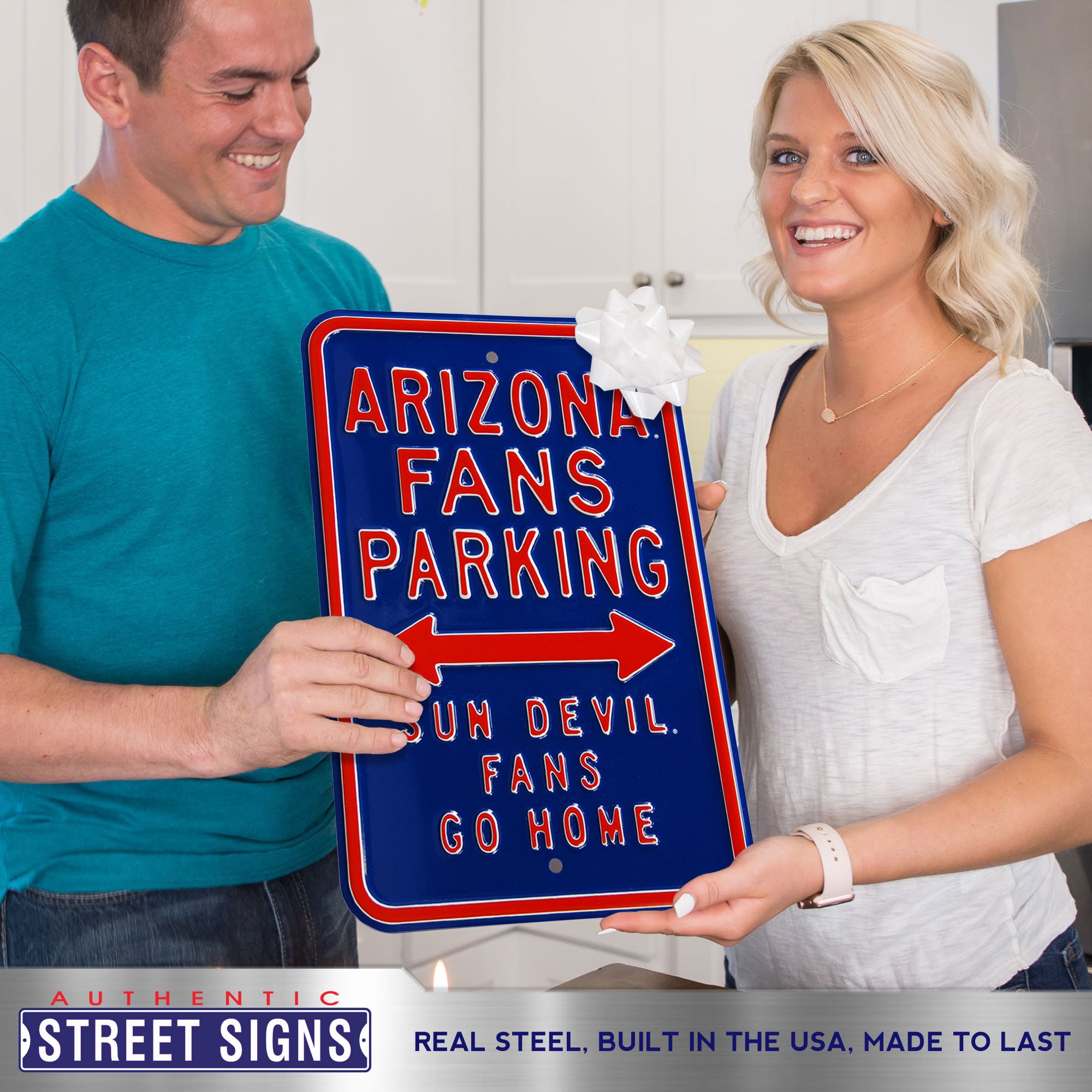 Arizona Wildcats - SUN DEVILS GO HOME - Embossed Steel Parking Sign