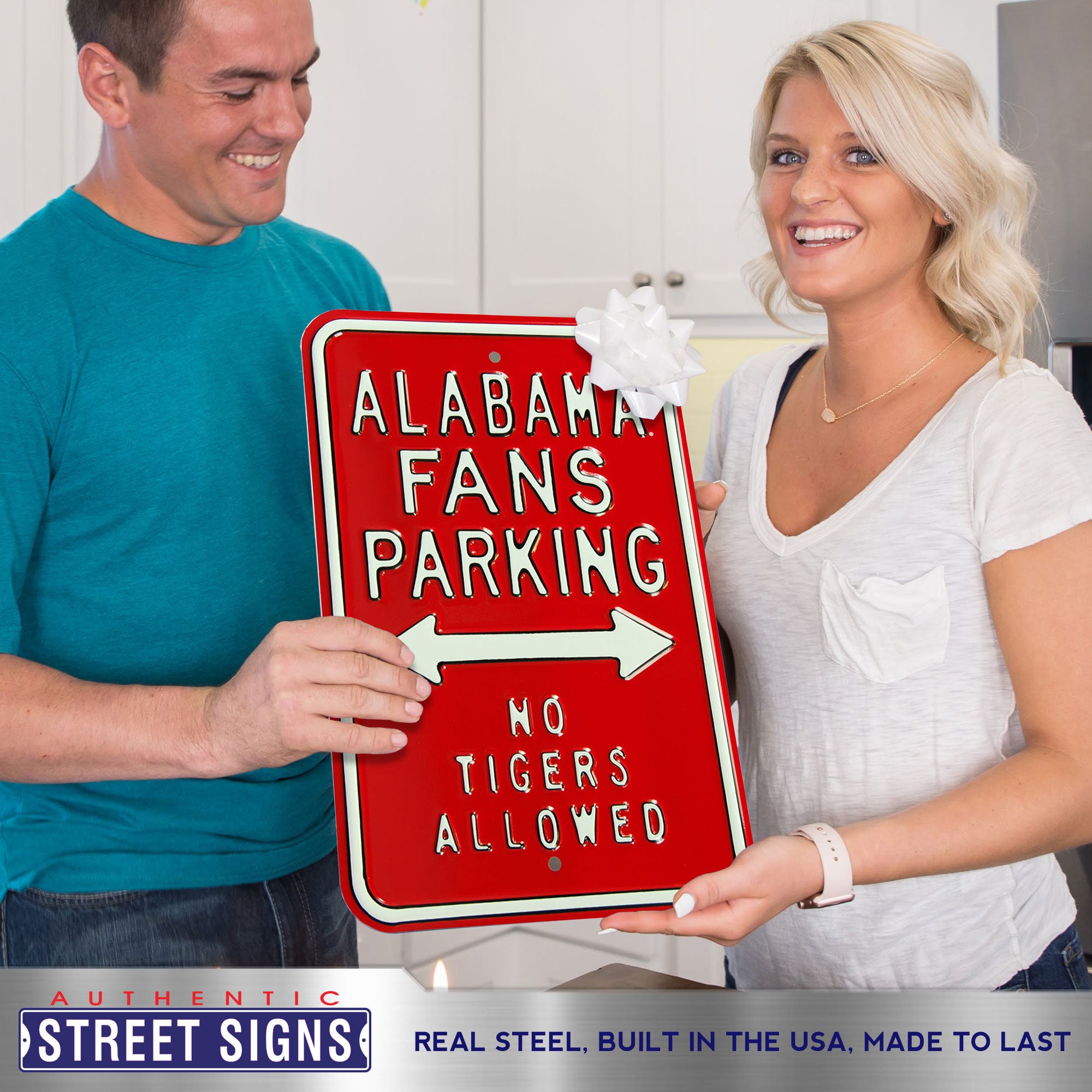 Alabama Crimson Tide - NO TIGERS - Embossed Steel Parking Sign