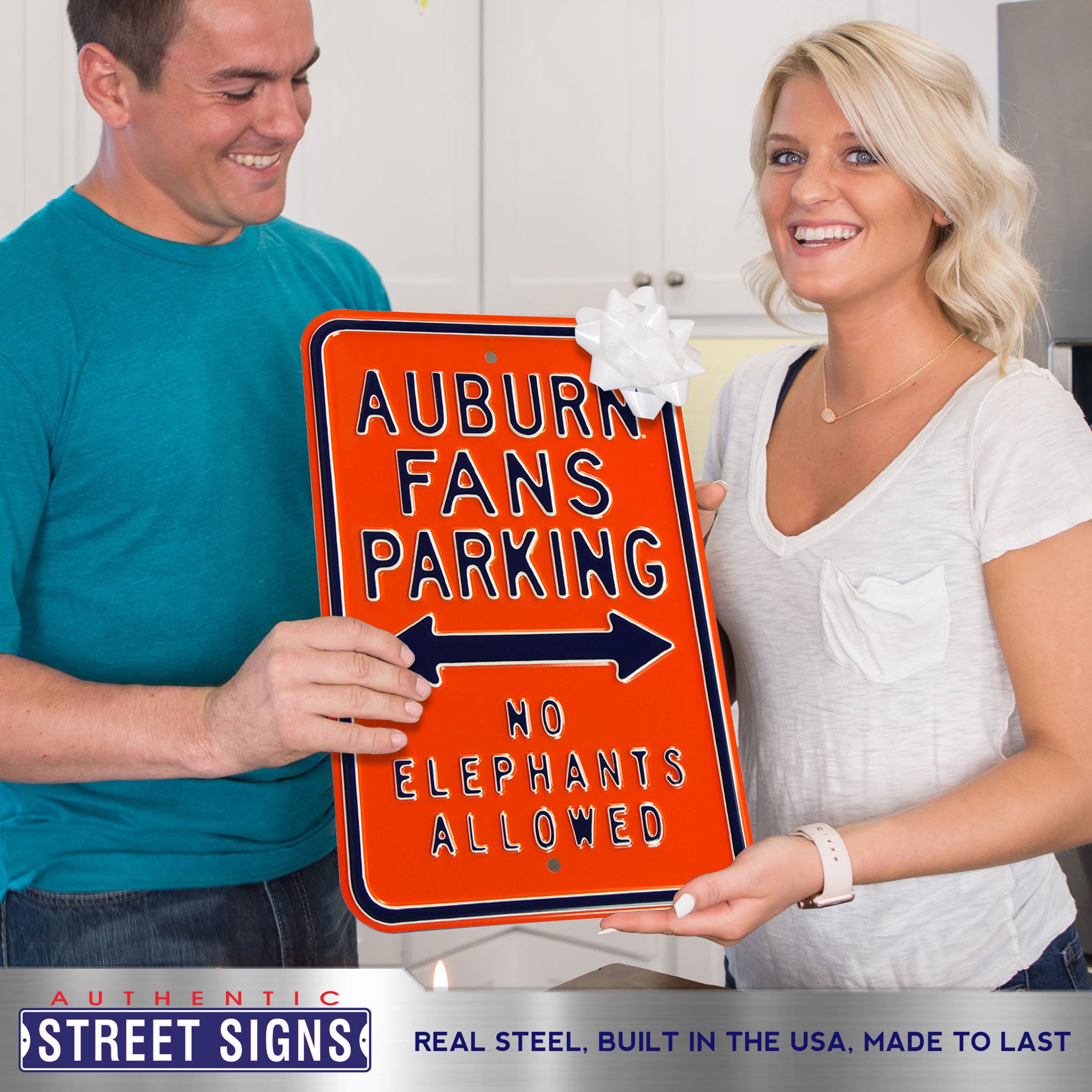 Auburn Tigers - NO ELEPHANTS - Embossed Steel Parking Sign